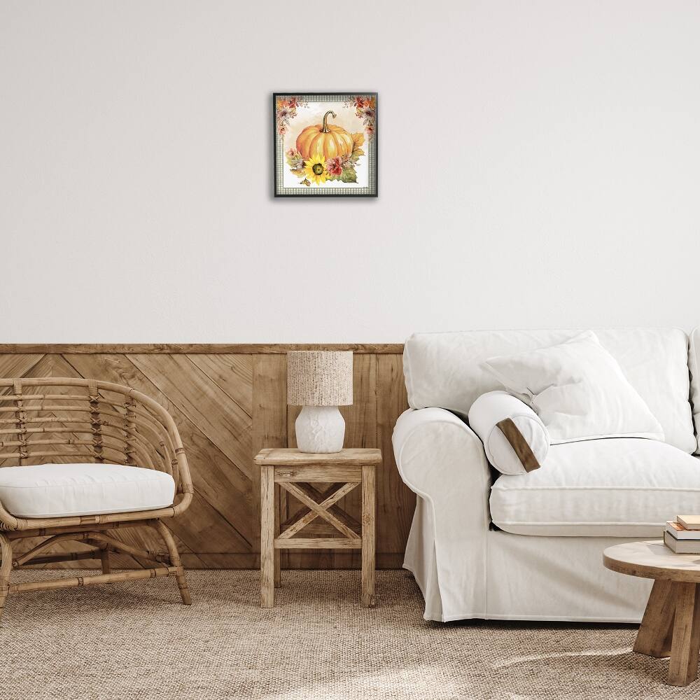 Stupell Industries Pumpkin with Flower Accent Framed Giclee Art