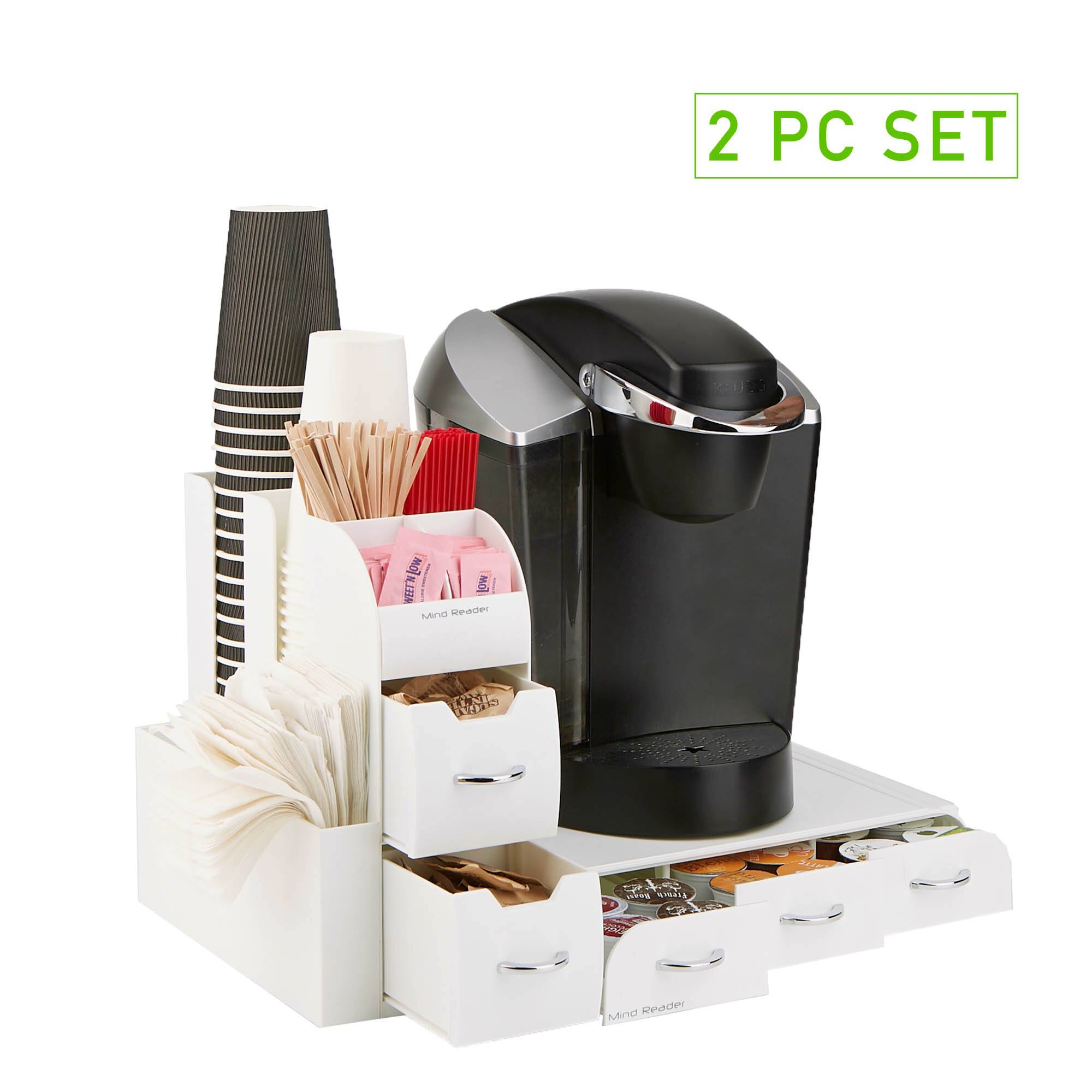 Mind Reader White 2-Piece Single Serve Coffee Pod Drawer and Condiment Organizer Caddy Station