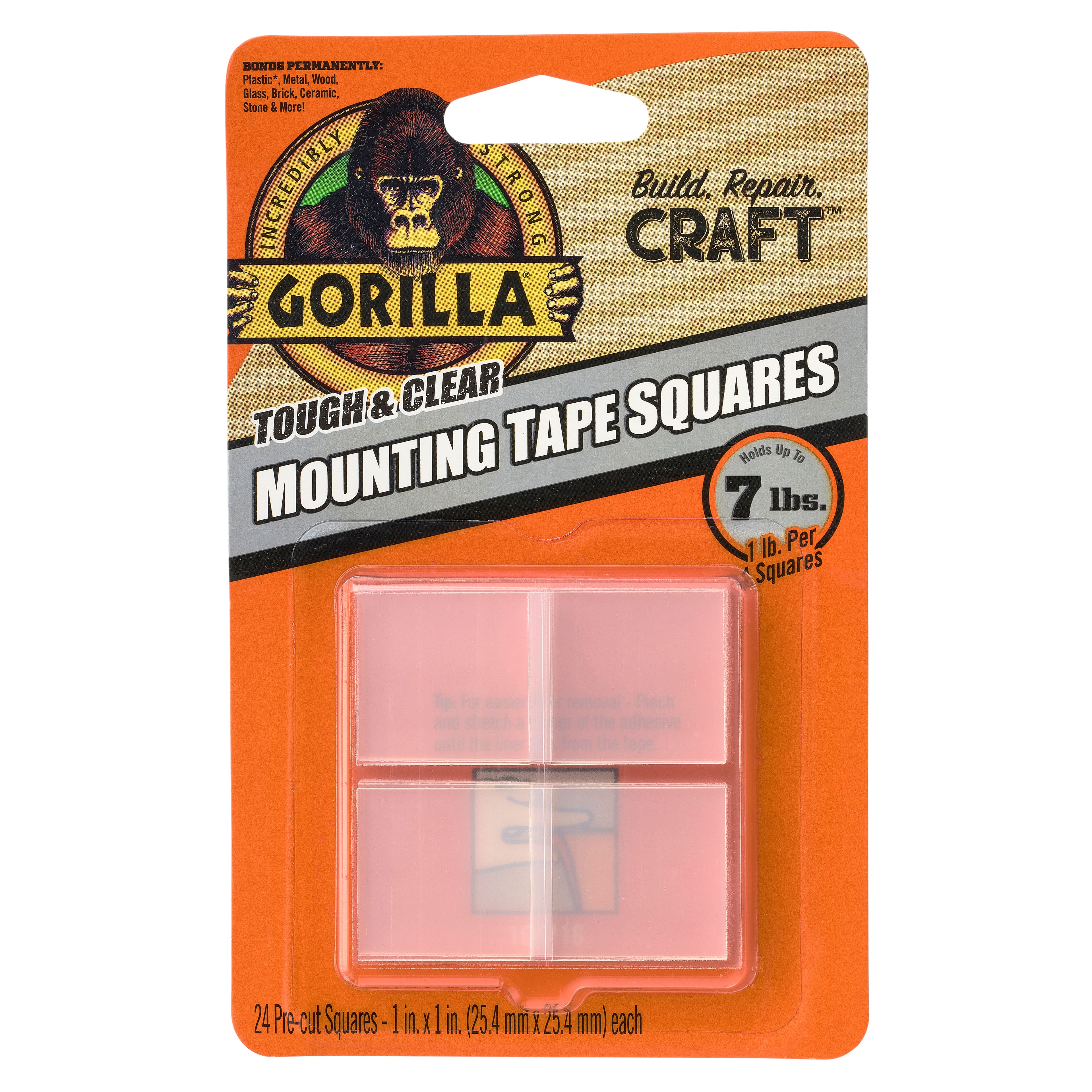 Gorilla Double-Sided Mounting Squares 24/Pkg Clear 1x1