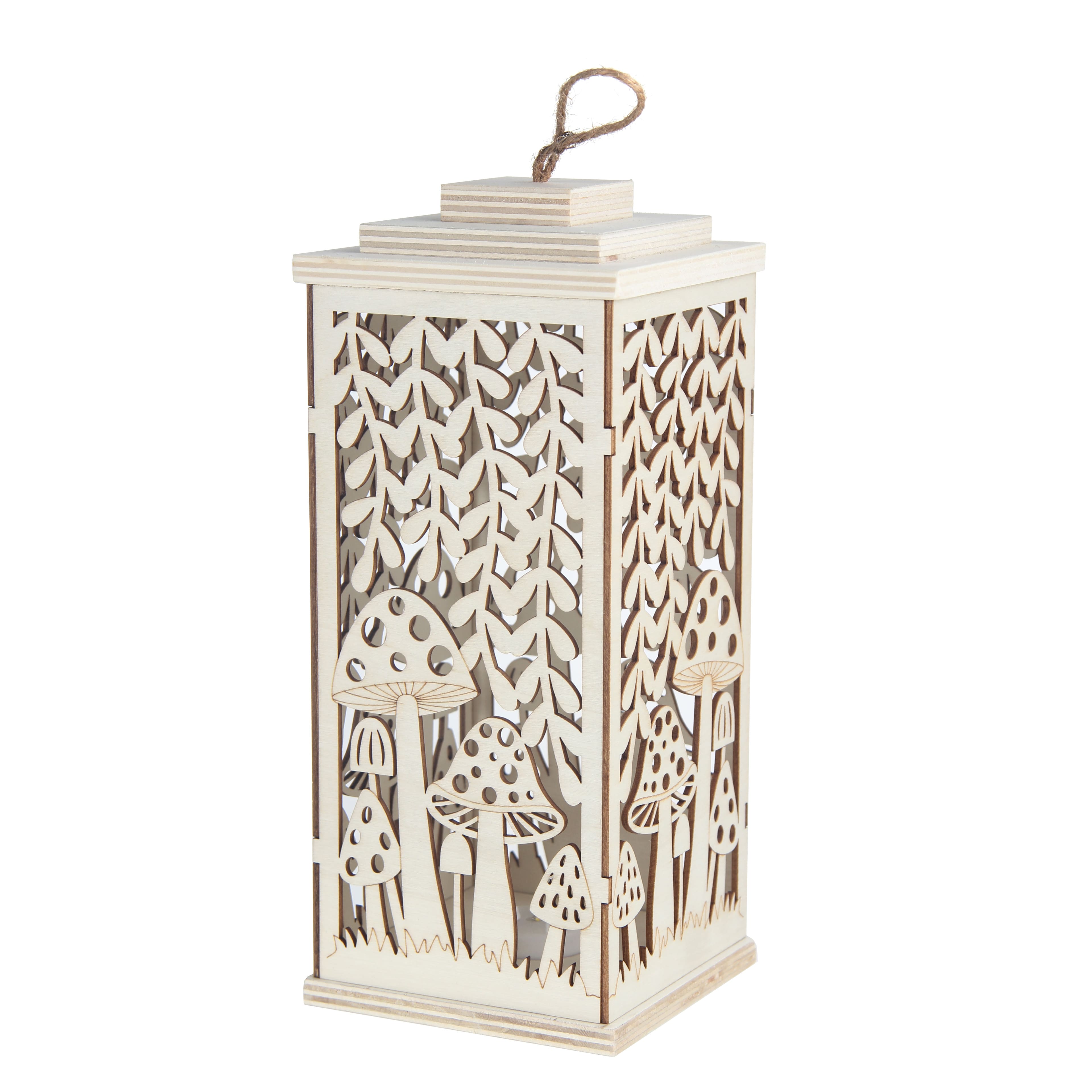 10&#x22; Mushroom DIY LED Wood Lantern D&#xE9;cor by Make Market&#xAE;