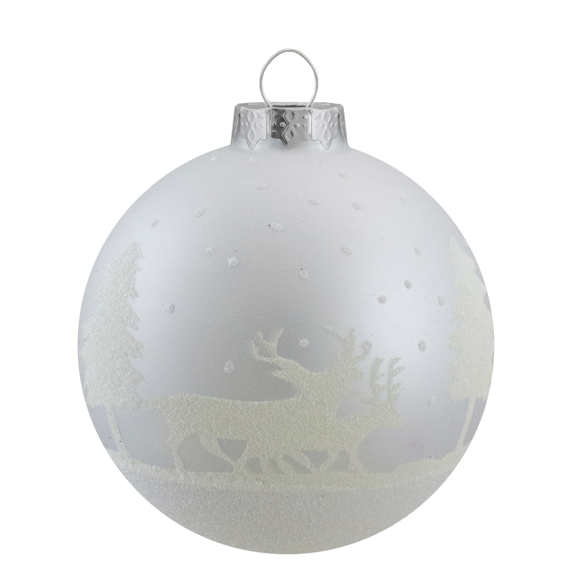 4ct. 3.25&#x22; Matte and Frosted White Glass Hanging Christmas Ball Ornaments