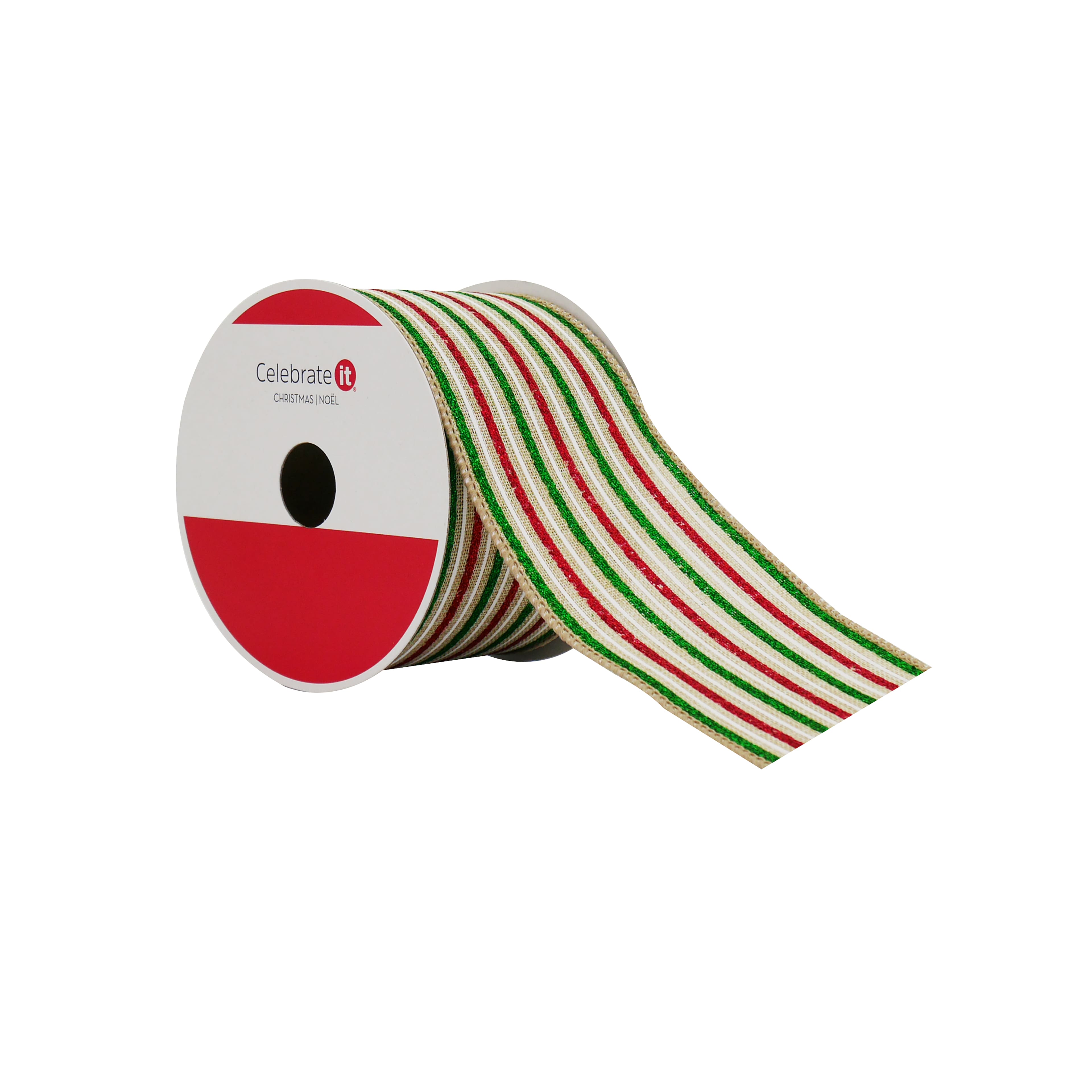2.5&#x22; x 20ft. Red, Green &#x26; White Stripes Wired Ribbon by Celebrate It&#xAE;