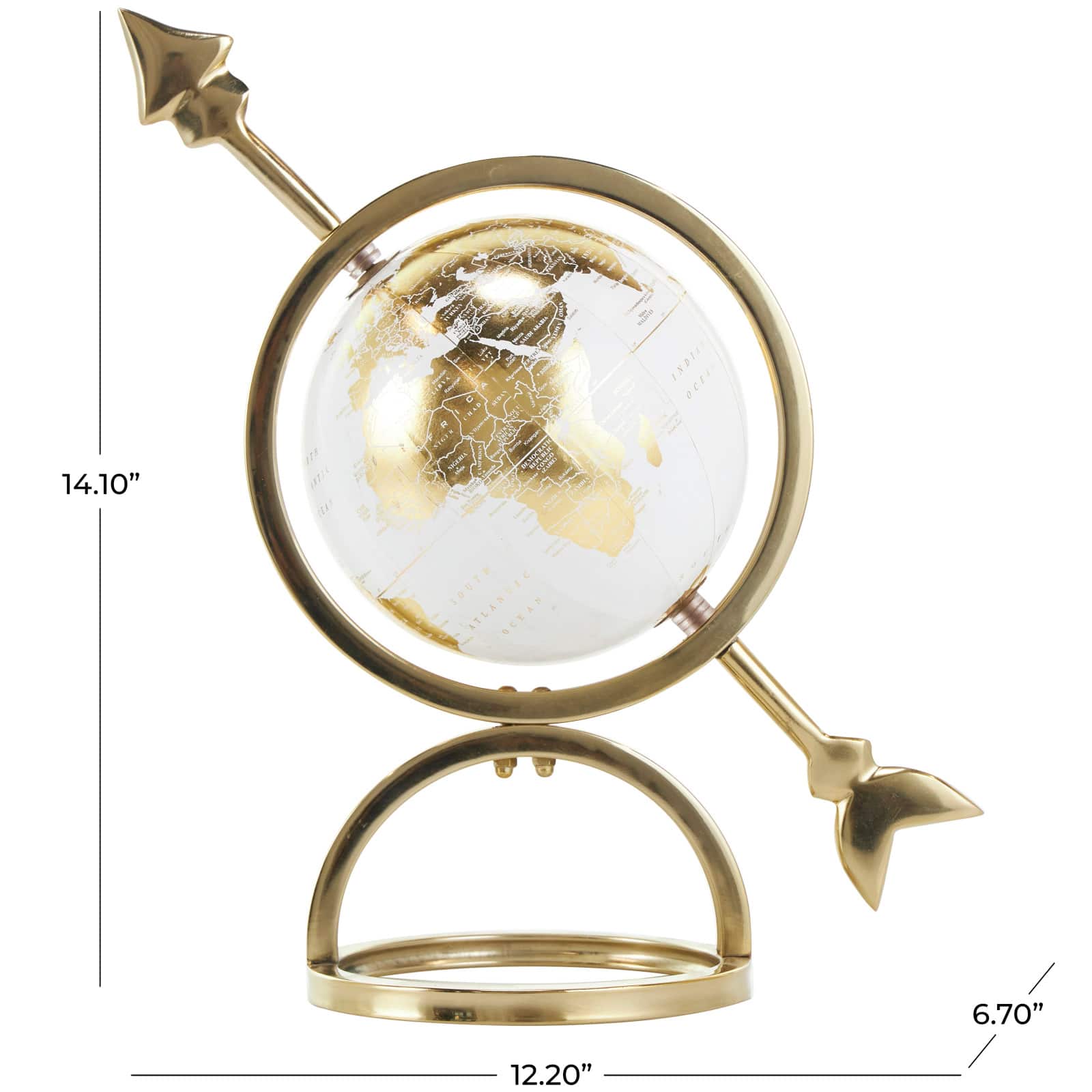 White & Gold Aluminum Tabletop Globe in Arrow Stand