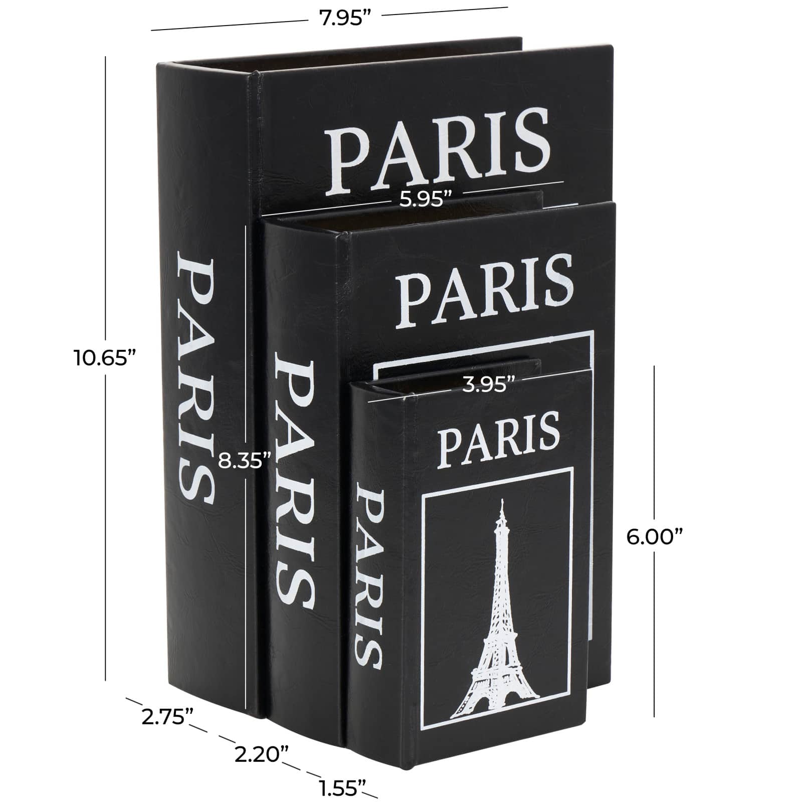 Black Eiffel Tower Paris Storage Book Box Set