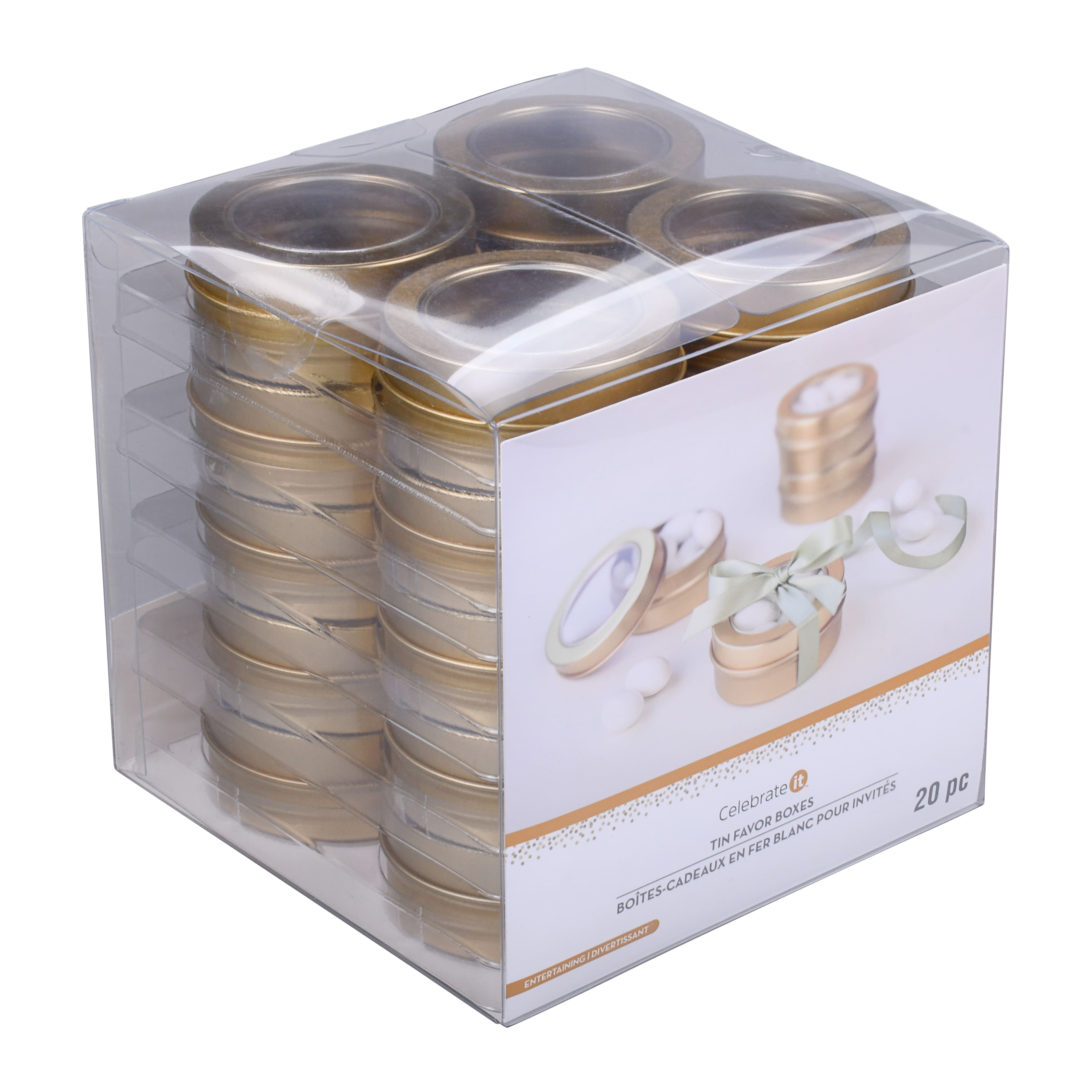 8 Packs: 20 ct. (160 total) 2.5" Gold Round Tin Favor Boxes by Celebrate It™