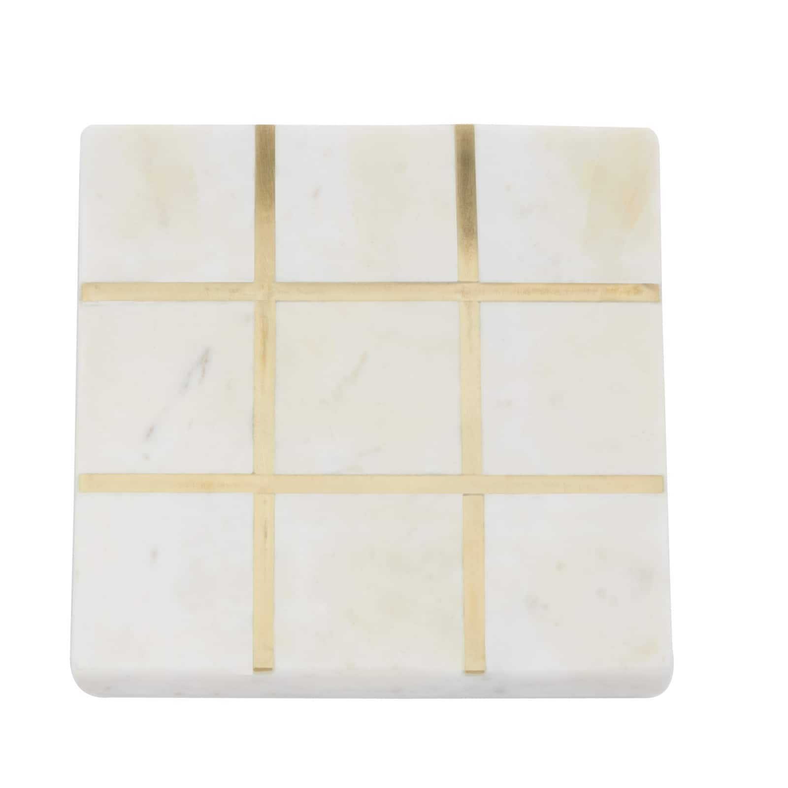 White &#x26; Gold Marble Tic-Tac-Toe Game Set