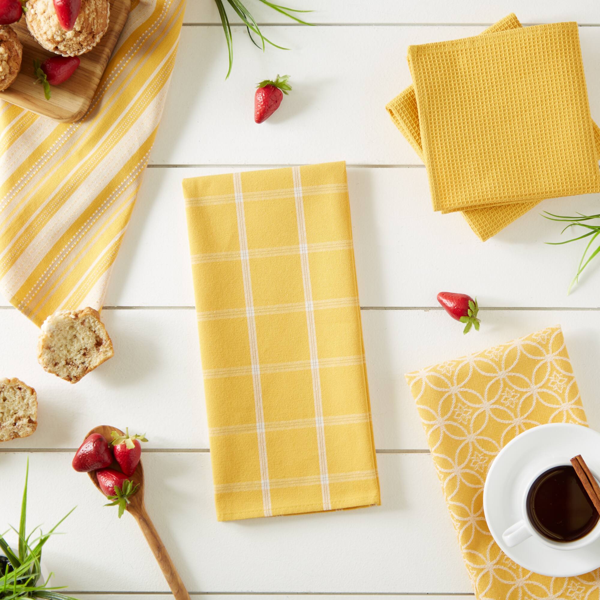 DII&#xAE; Assorted Mustard Dishtowel &#x26; Dishcloth (Set of 5)