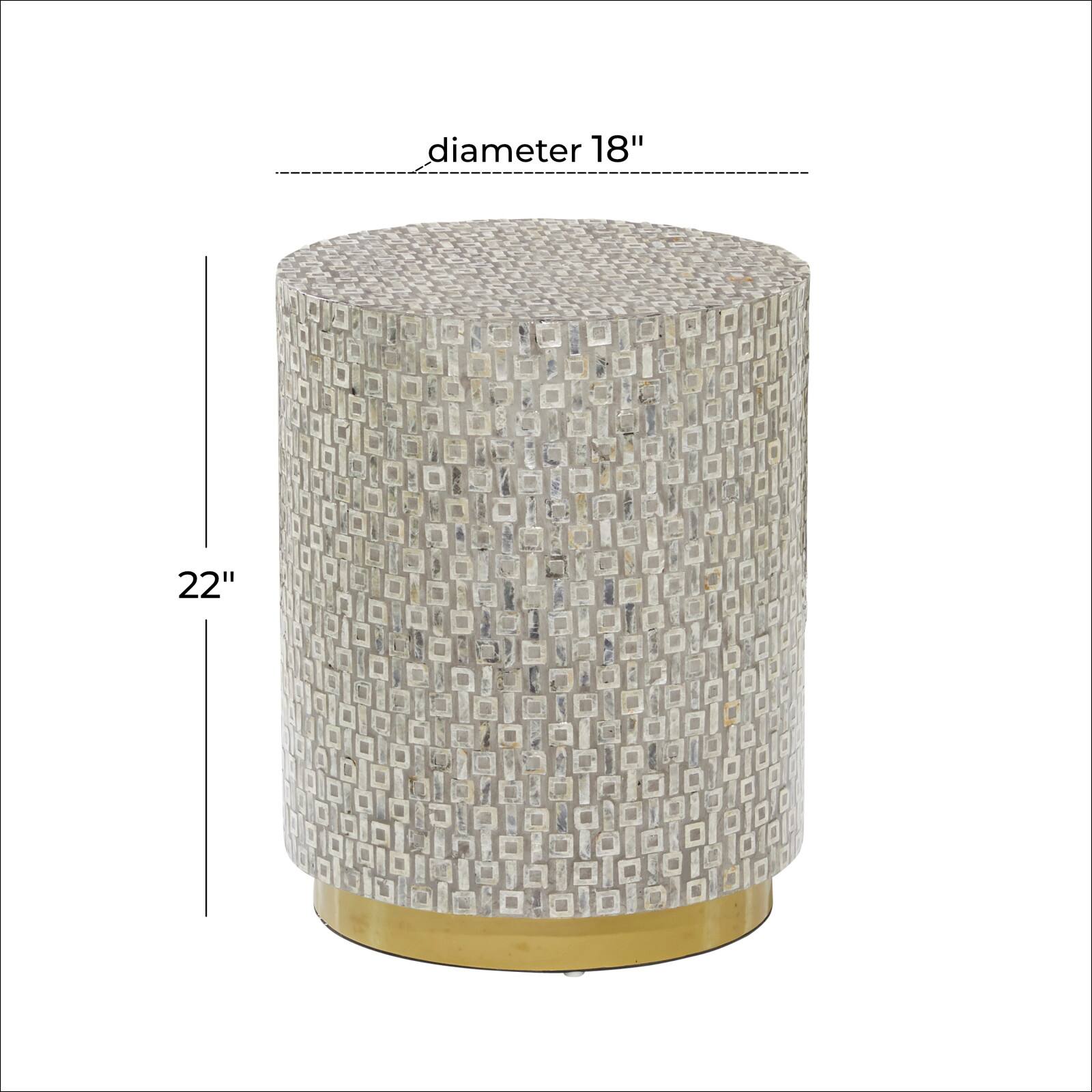 22" Mother of Pearl & Wood Round Accent Table