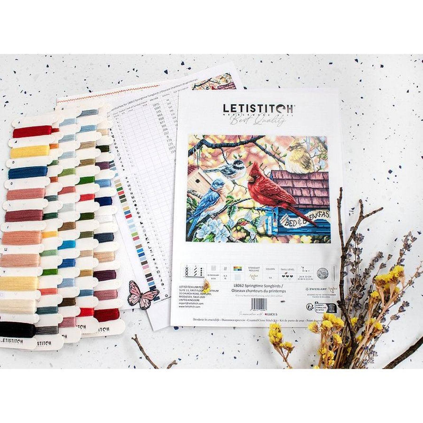 LetiStitch Springtime Songbirds Counted Cross Stitch Kit