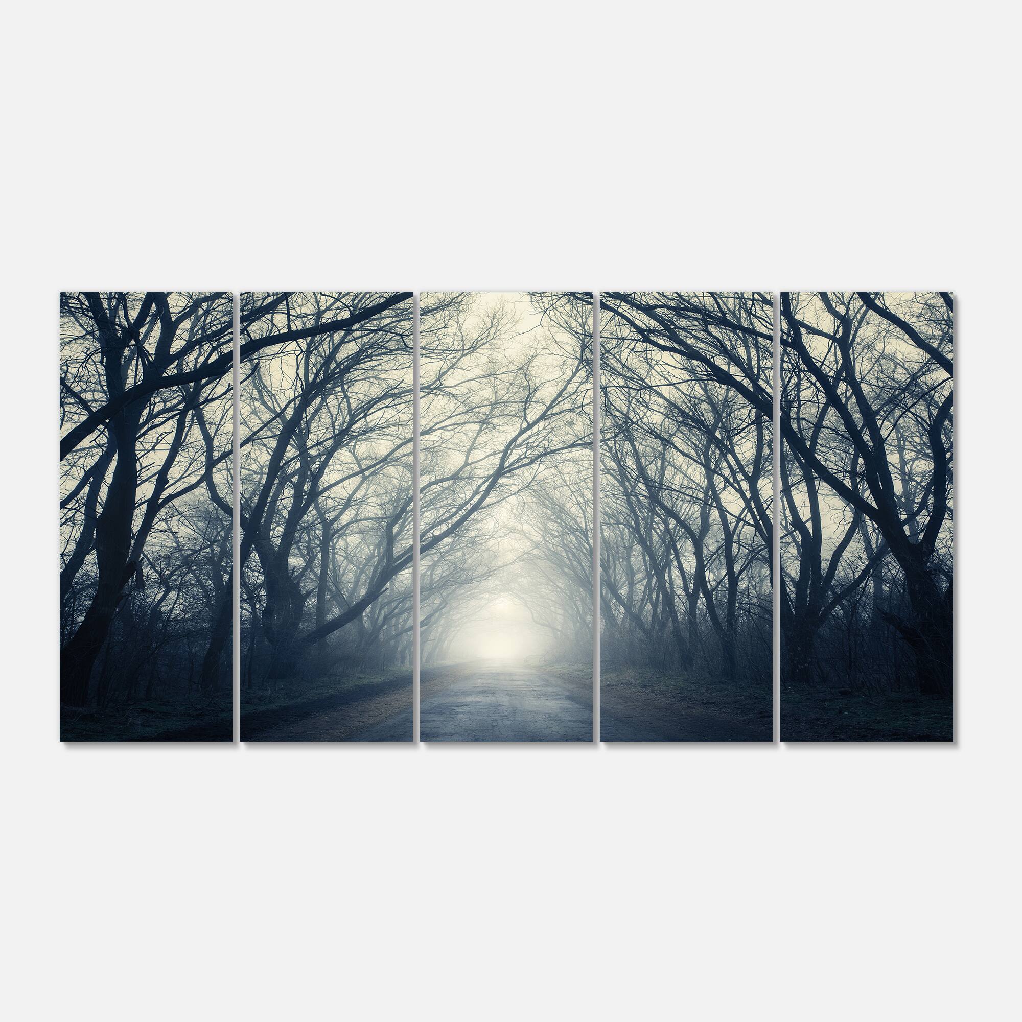 Designart - Dark Autumn Forest in Fog - Photography Canvas Art Print