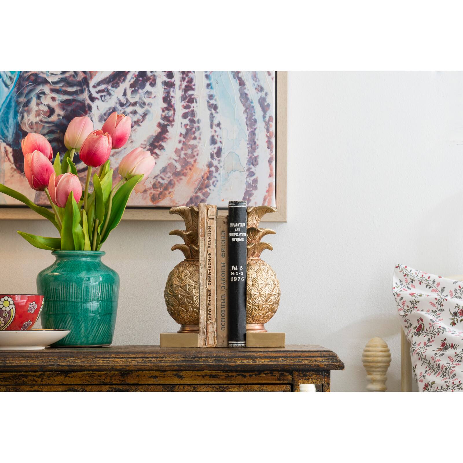 Hello Honey® 9" Pineapple Shaped Gold Bookend Set