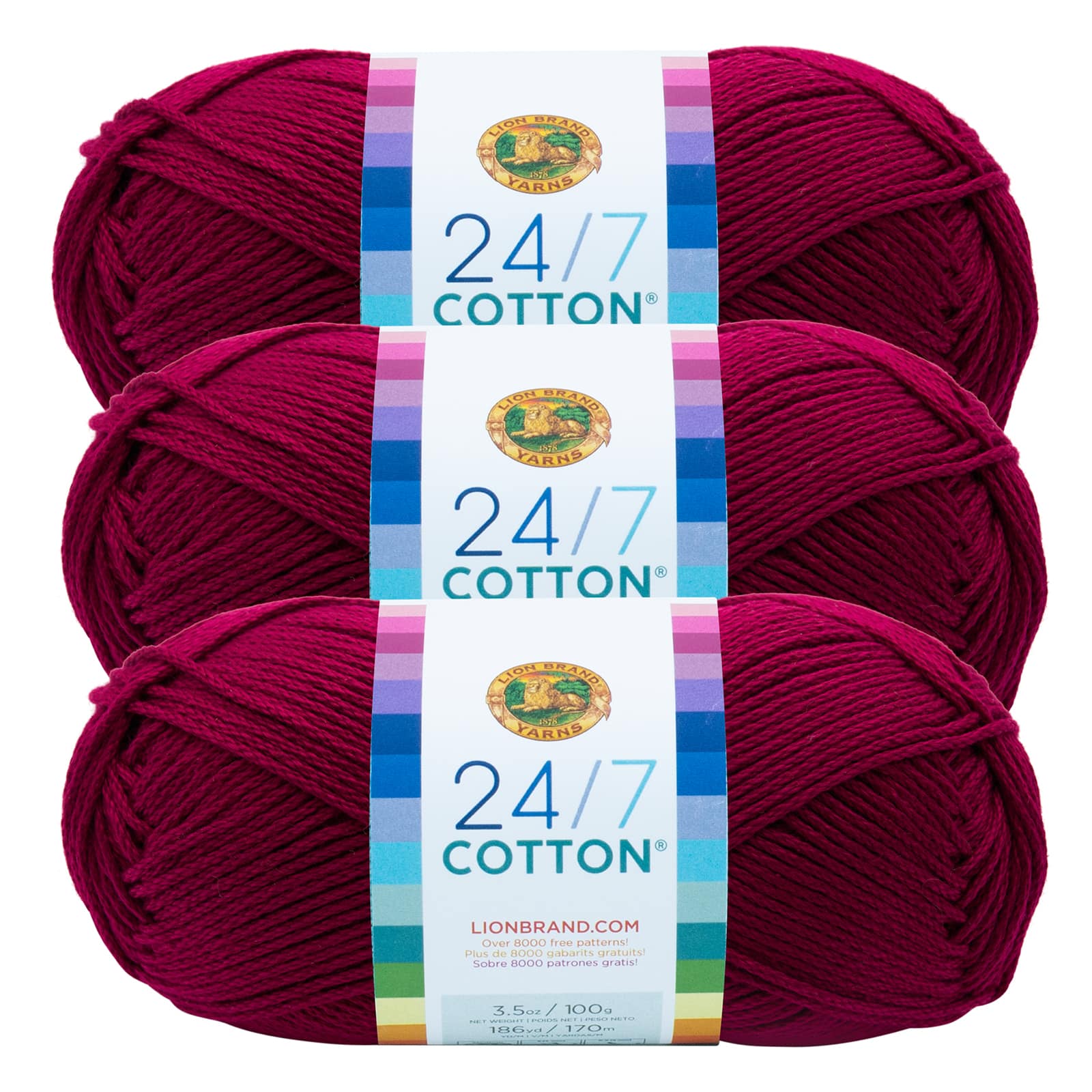 3 Pack Lion Brand&#xAE; 24/7 Cotton&#xAE; Yarn