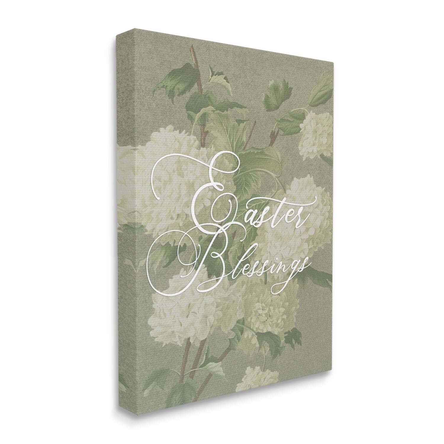 Stupell Industries Easter Blessings Sentiment Vintage White Hydrangea Florals Green Canvas Wall Art