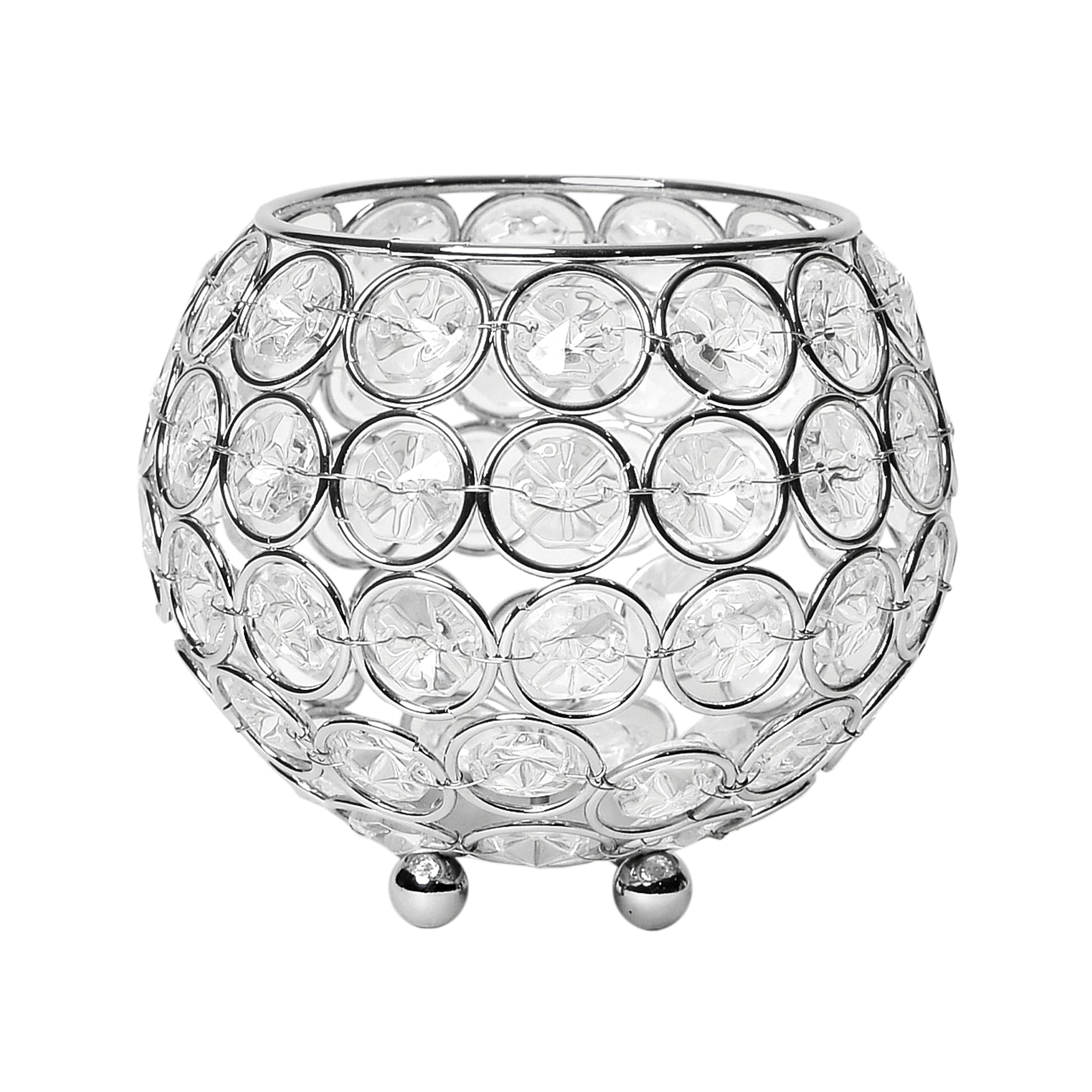 Elegant Designs&#x2122; Chrome Crystal Circular Bowl Candle Holder