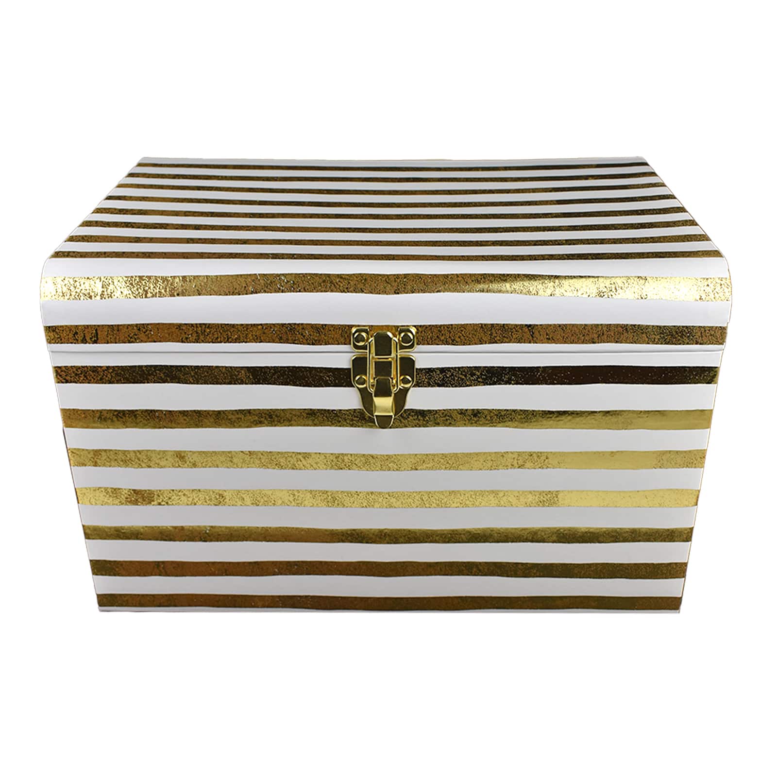 Medium White &#x26; Gold Stripes Decorative Trunk by Ashland&#xAE;