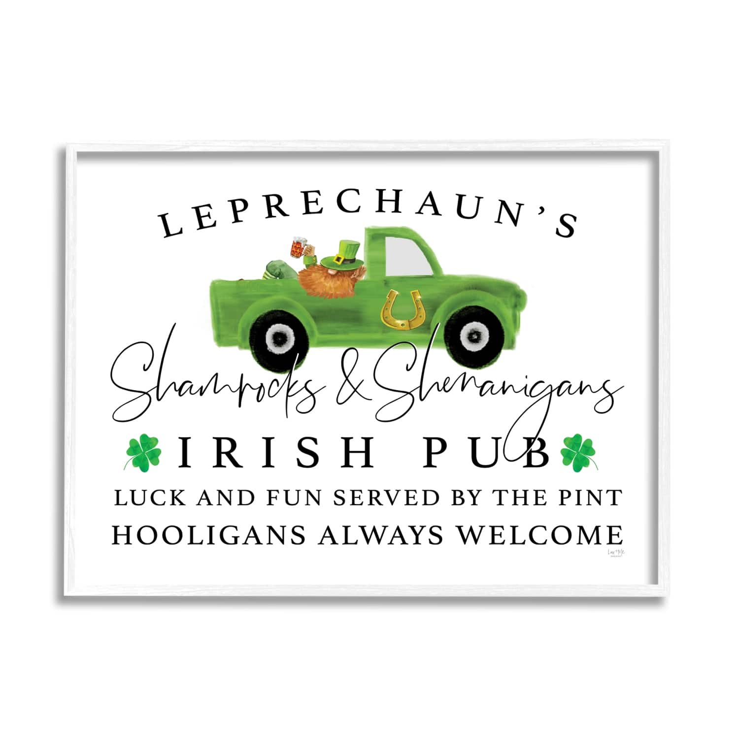 Stupell Industries Irish Pub Whimsical Leprechaun Green Shamrock Details Framed Giclee Art