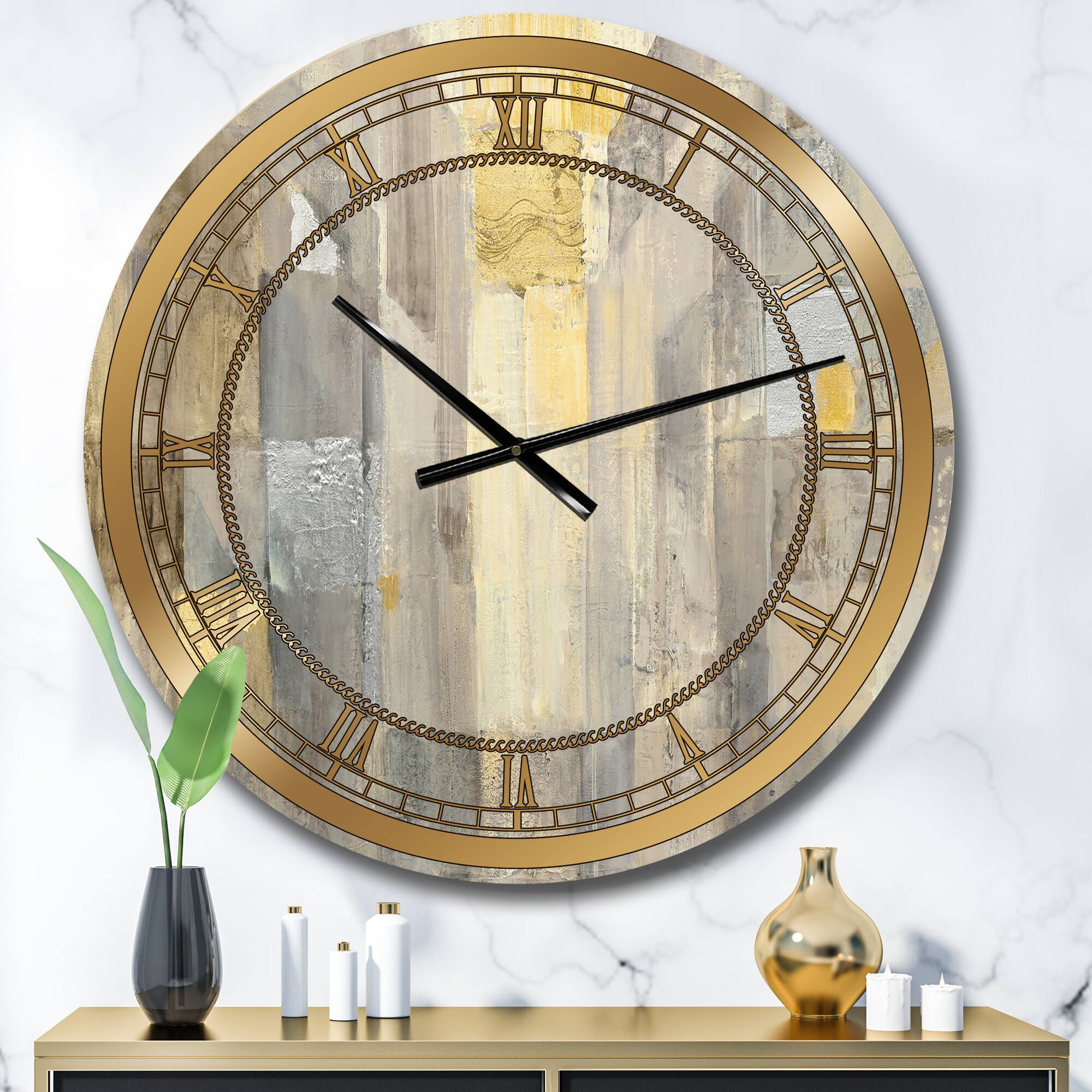 Designart &#x27;Gold Square Watercolor Glam Wall Clock