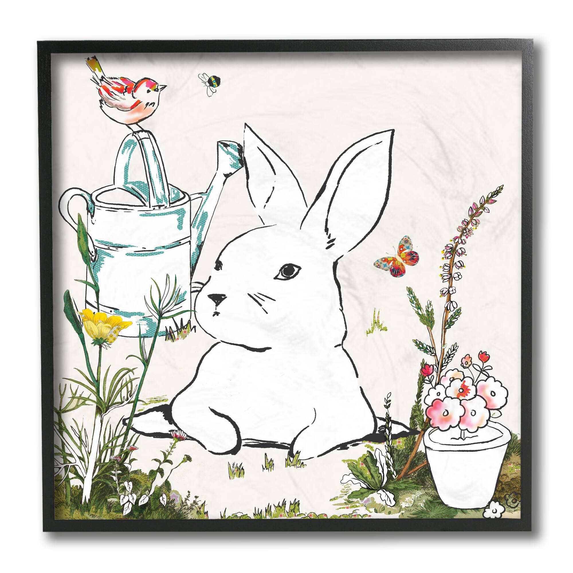 Stupell Industries Curious Bunny Rabbit in Garden Black Framed Wall Art