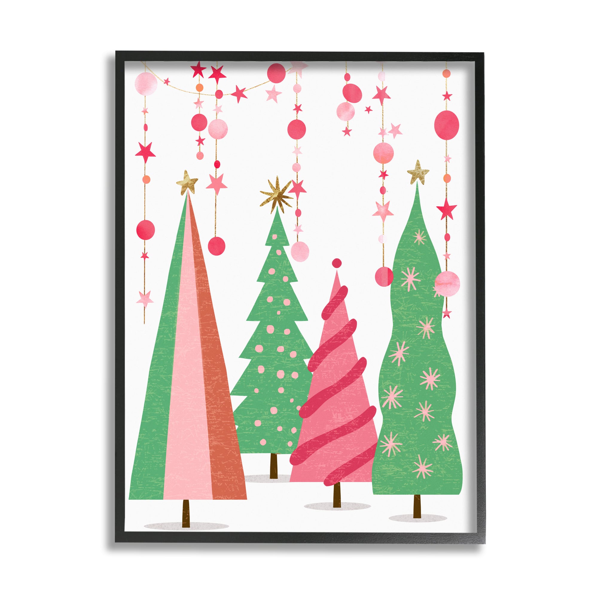 Stupell Industries Pink & Green Christmas Trees Framed Giclee Art