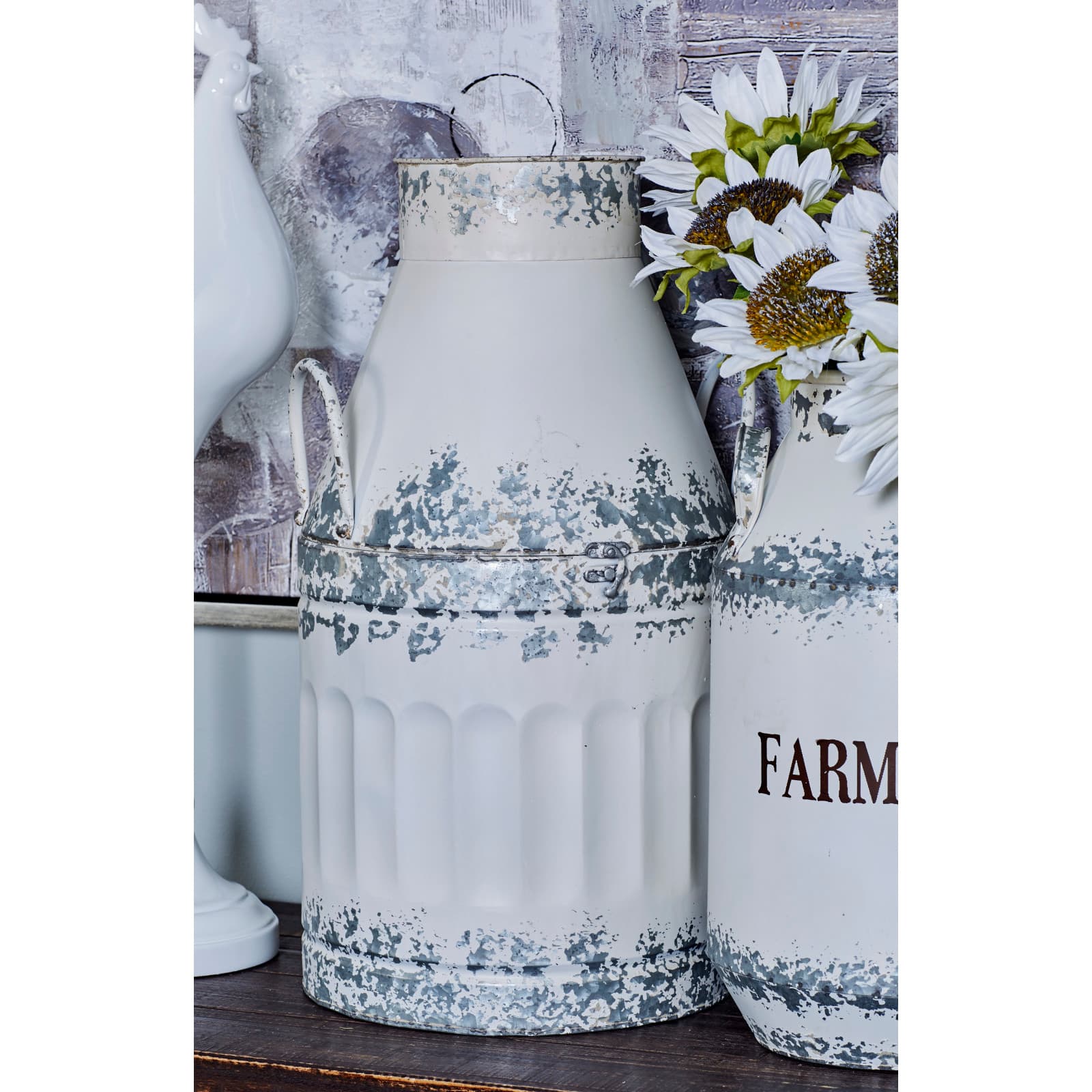 Distressed White Metal Farmhouse Decorative Jar, 2ct.
