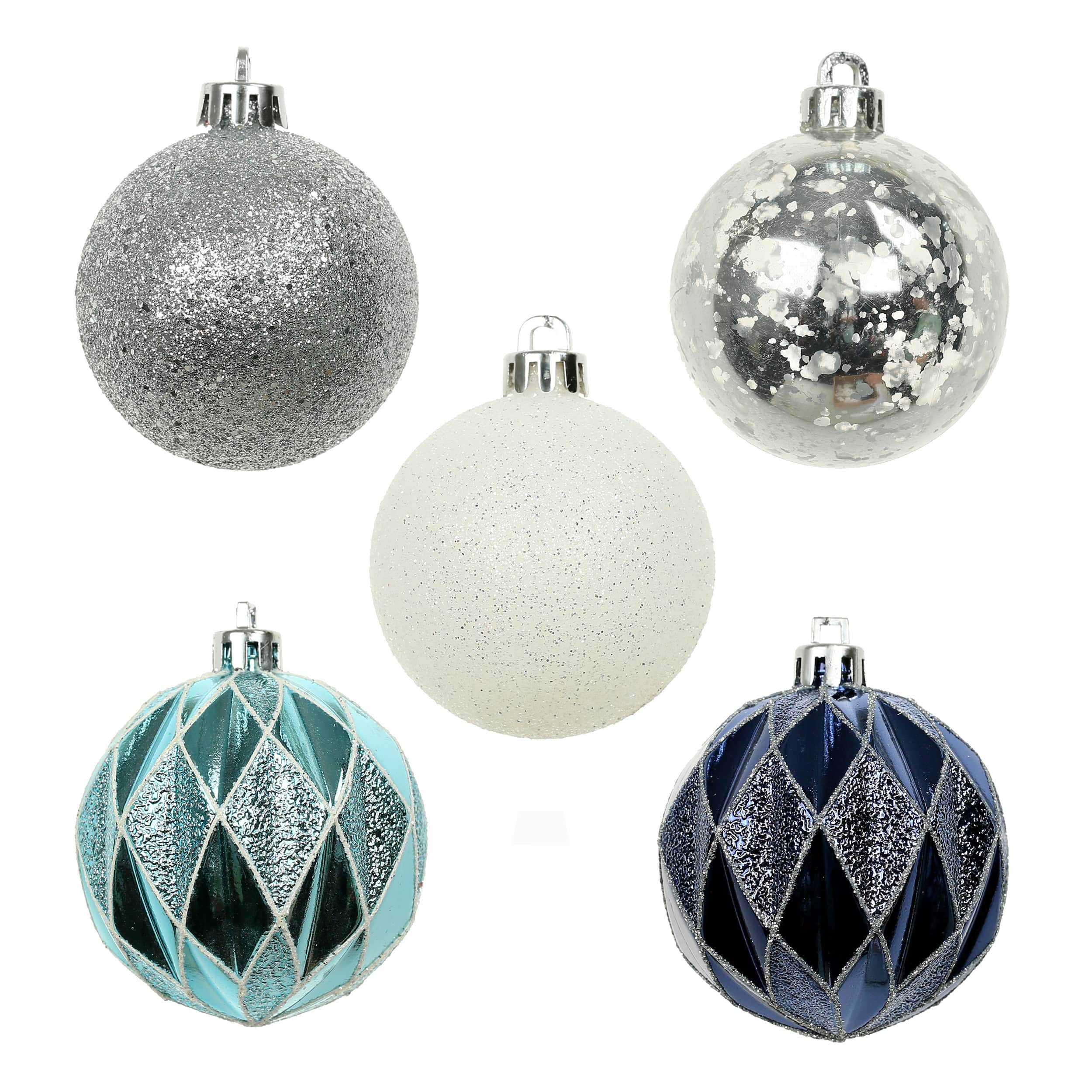 5 Pack 2.2&#x22; Blue &#x26; Silver Shatterproof Ball Ornaments by Ashland&#xAE;