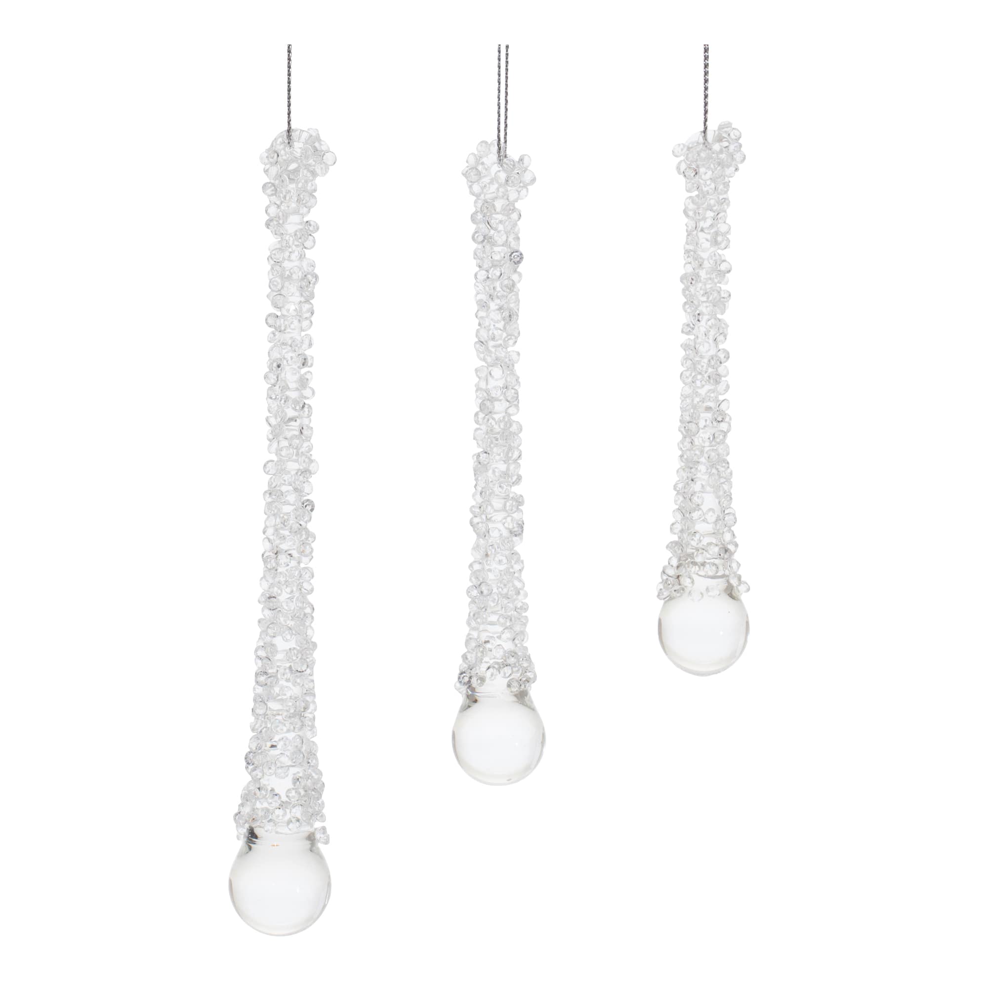 Clear Beaded Glass Icicle Drop Ornaments Set