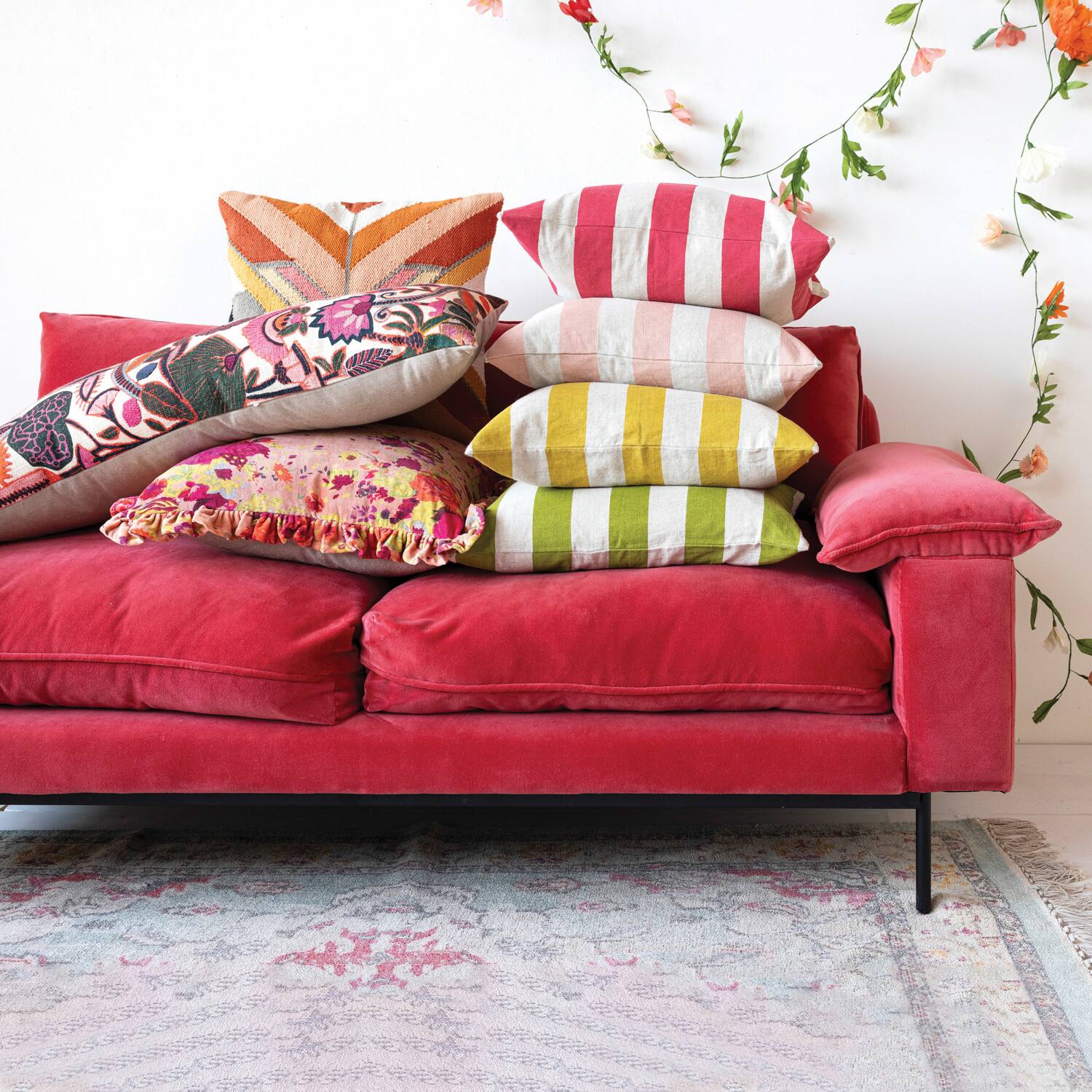 Hello Honey® 20" Yellow & Natural Cotton & Linen Striped Pillow