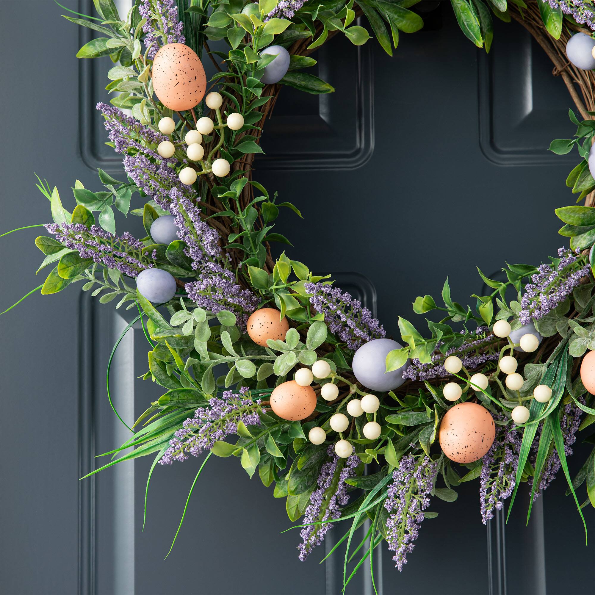 Glitzhome® 22" Easter Eggs & Lavender Wreath