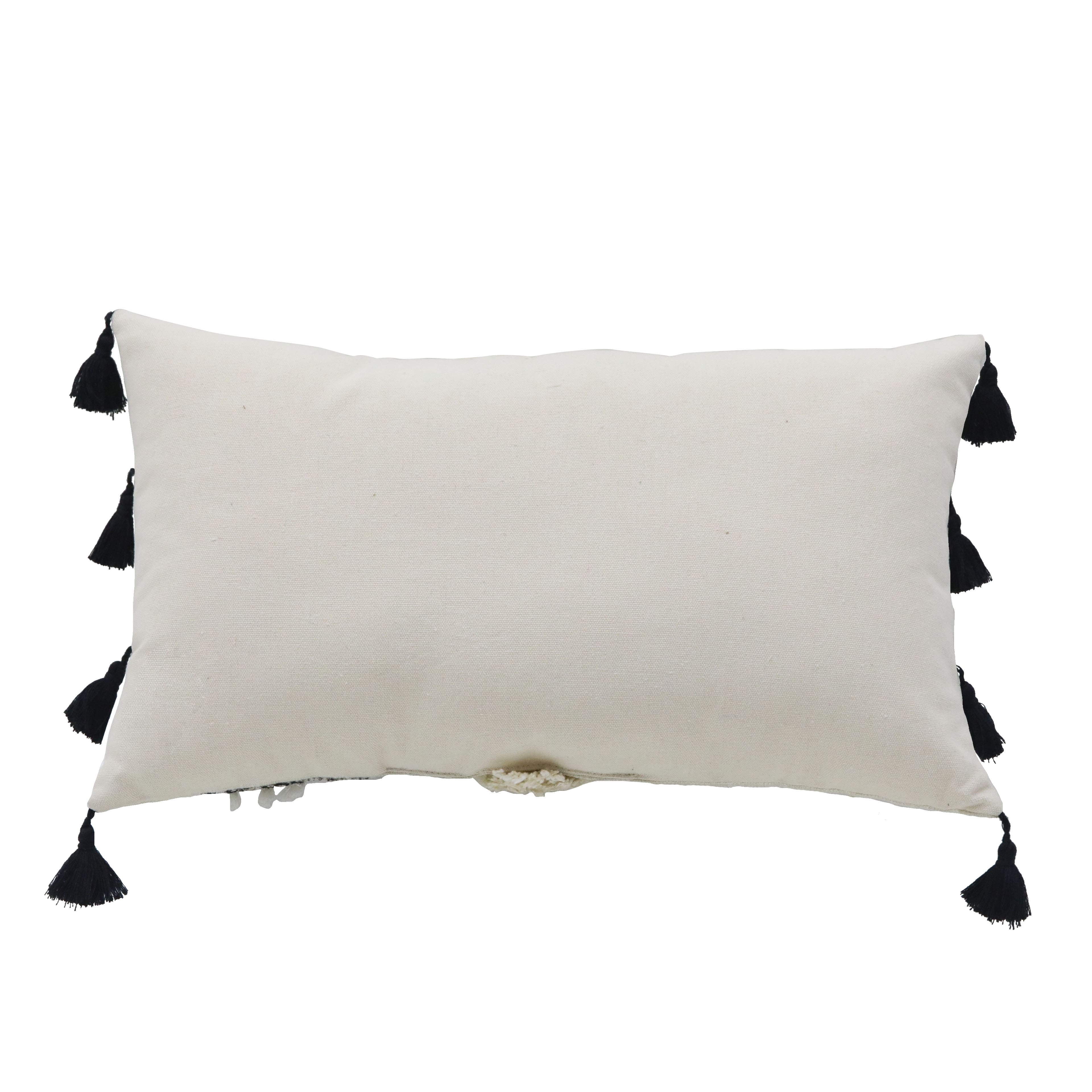 20&#x22; Black &#x26; White Tassel &#x26; Fringe Lumbar Accent Pillow by Ashland&#xAE;