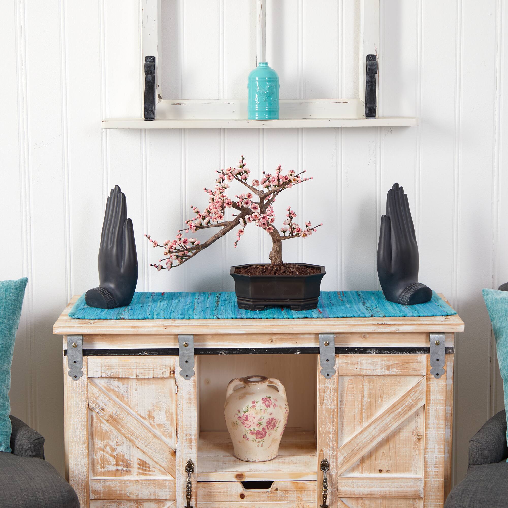 15" Potted Cherry Blossom Bonsai Silk Tree