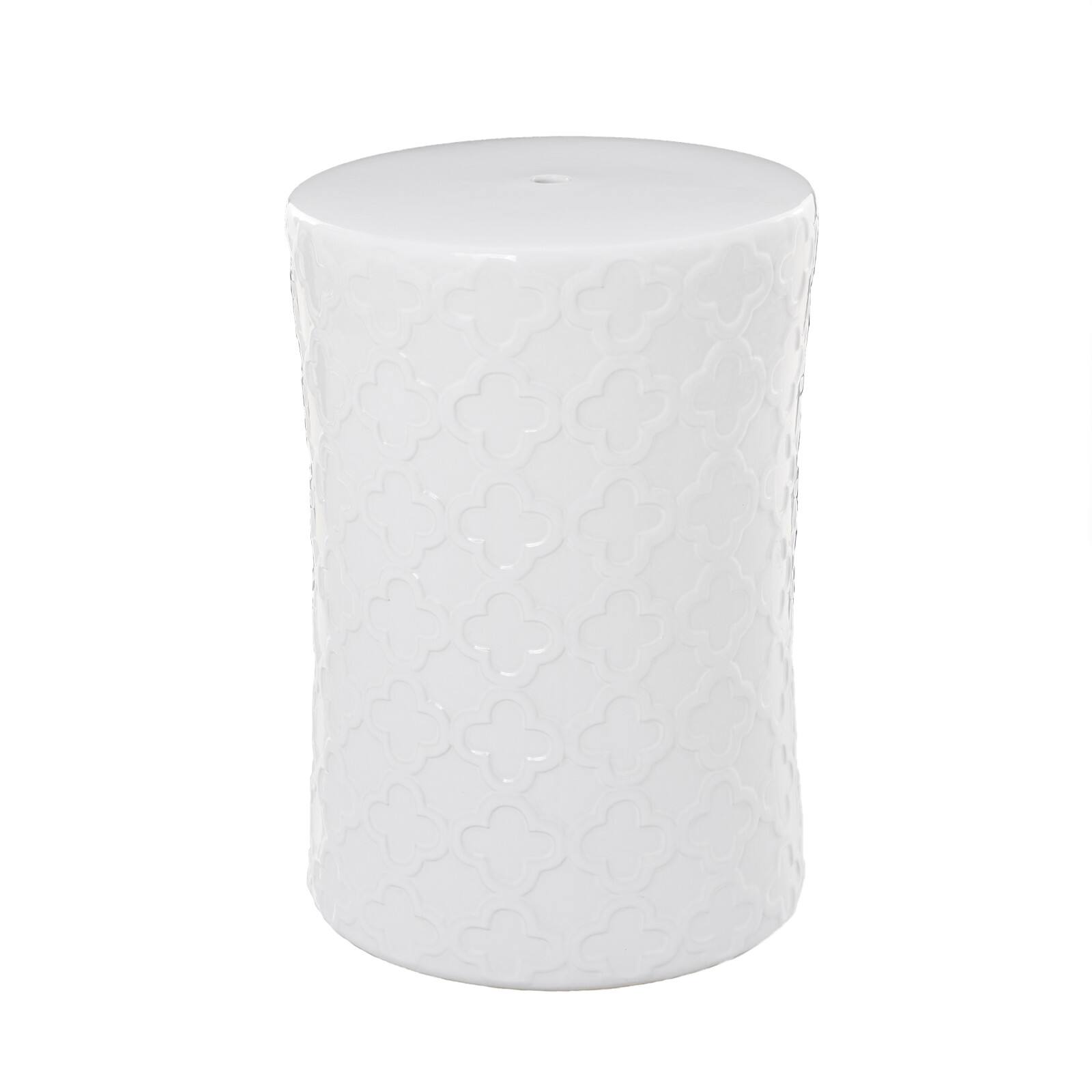 White Ceramic Contemporary Accent Table, 19&#x22; x 13&#x22; x 13&#x22;
