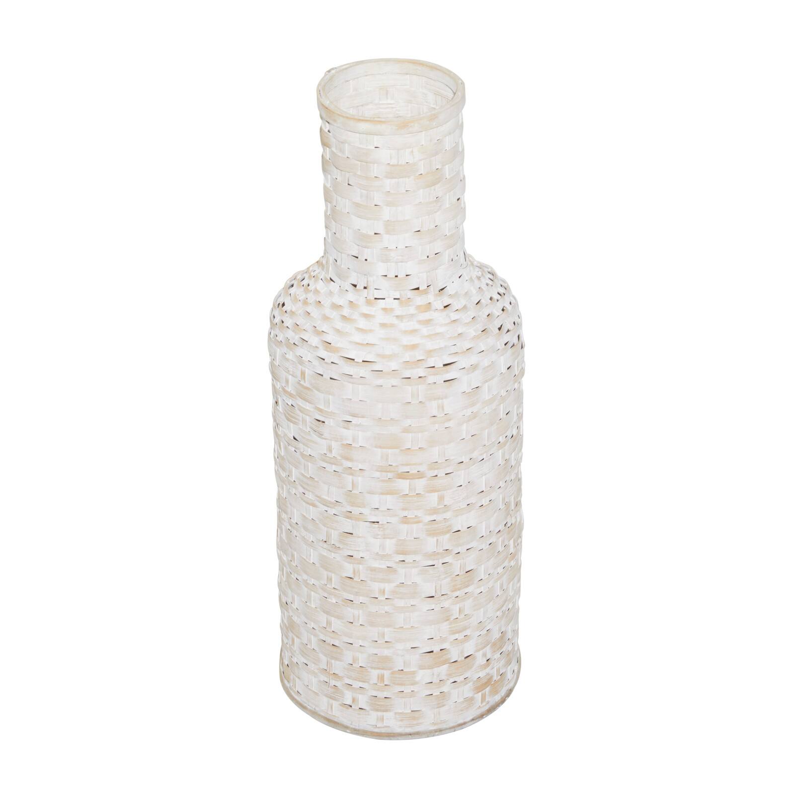White Bamboo Tall Woven Floor Vase 8" x 8" x 22"