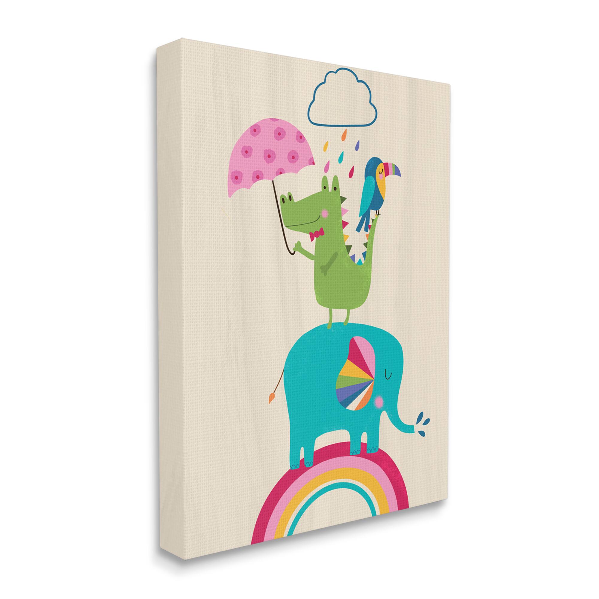 Stupell Industries Animals Standing on Rainbow Canvas Wall Art