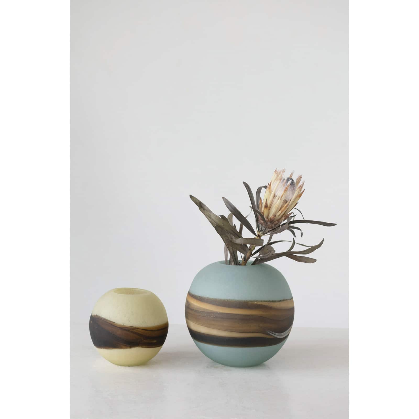 Hello Honey&#xAE; 5&#x22; Hand-Blown Frosted Art Glass Vase with Multi Color Stripe