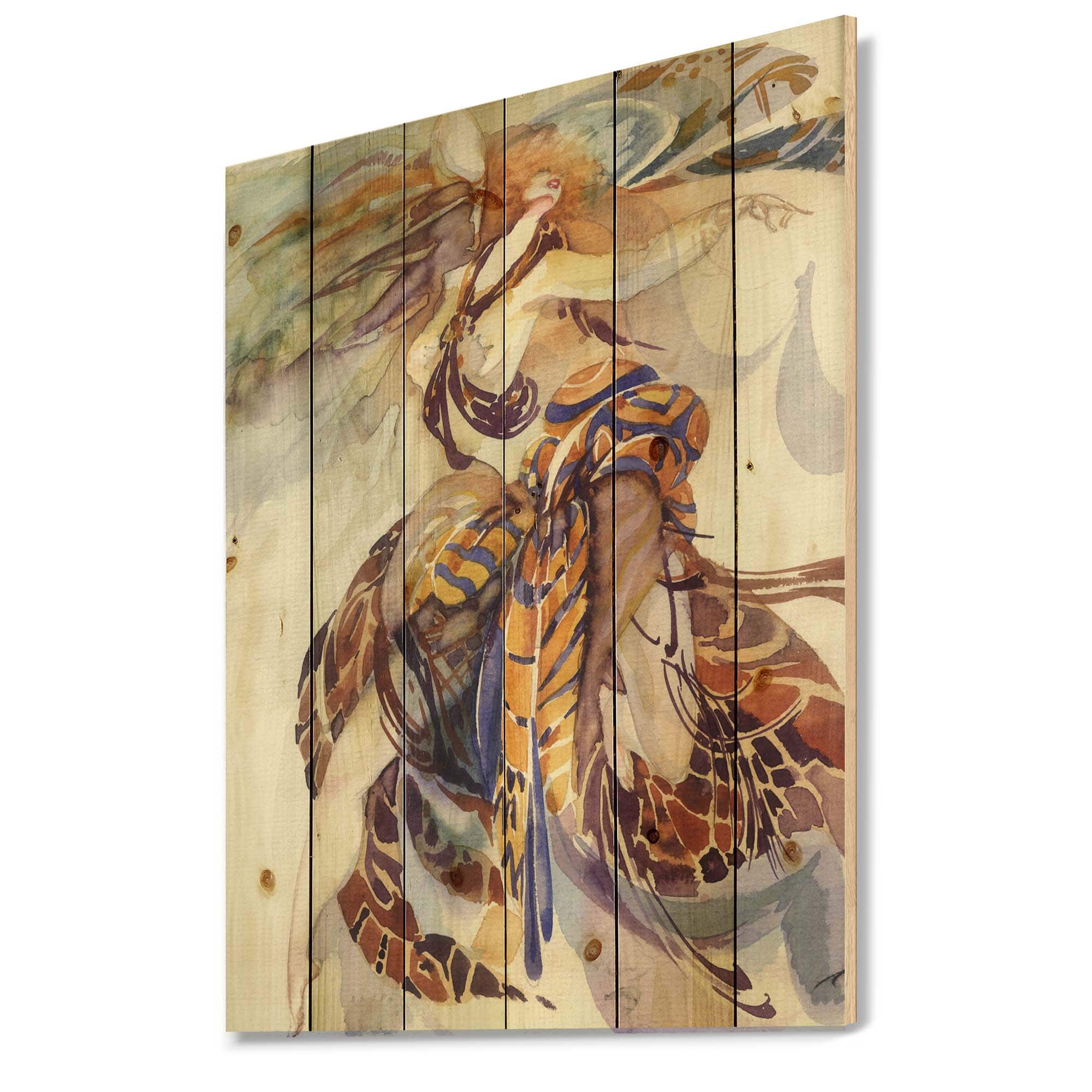 Designart - Allegory of Paradise Bird - Traditional Print on Natural Pine Wood