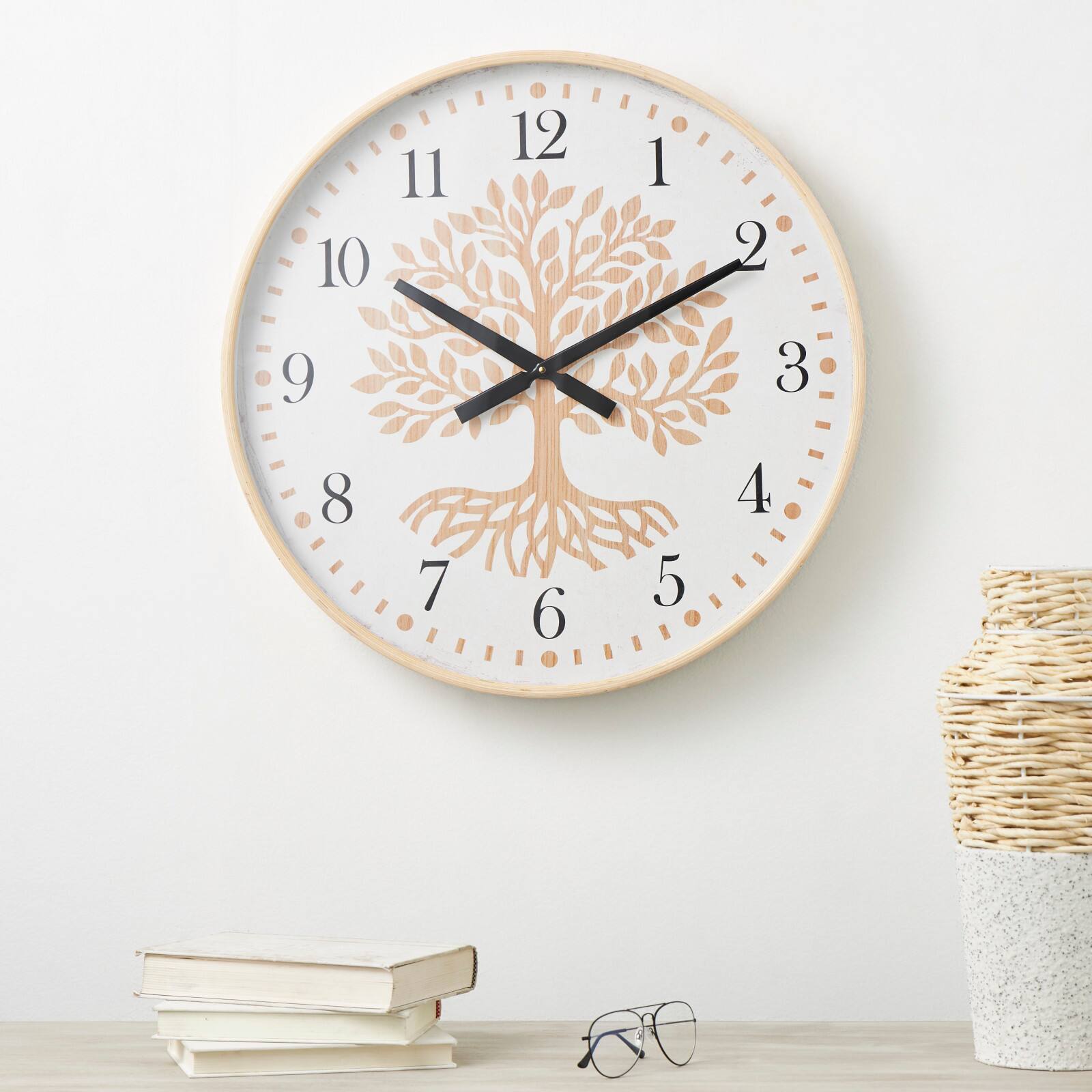 23.5" Natural Brown & Cream Tree Wall Clock