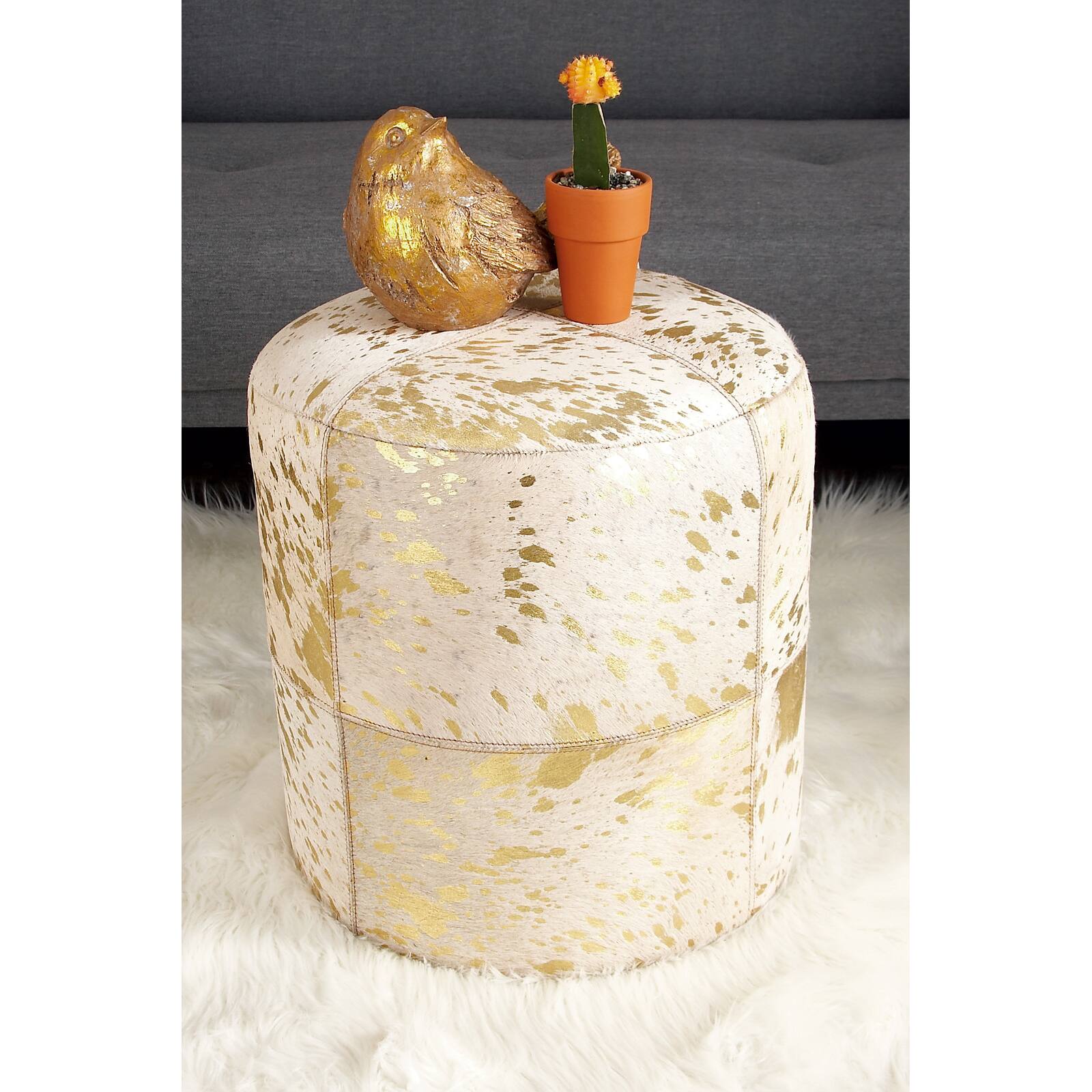 17&#x22; Gold Wood Glam Ottoman