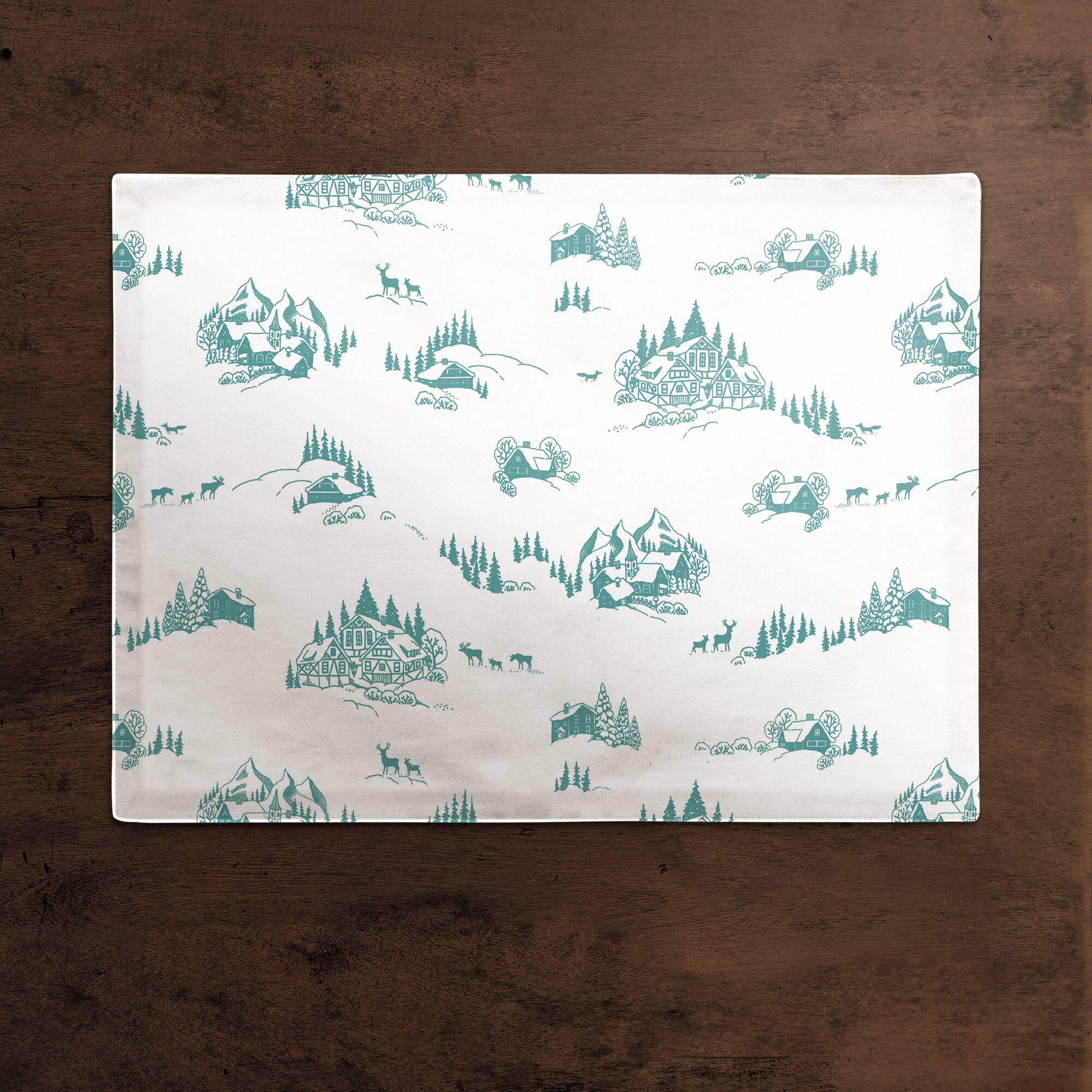 Snowy Town Teal 18x14 Poly Twill Placemat
