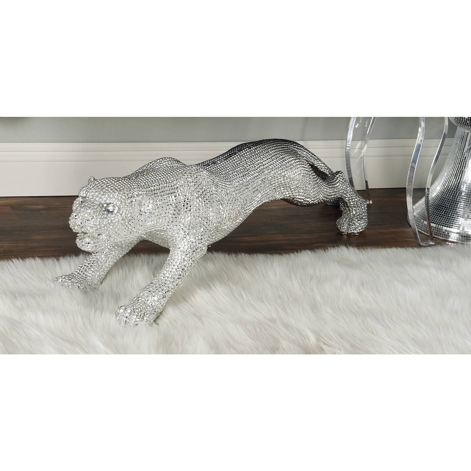 42" Silver Polystone Glam Leopard Sculpture