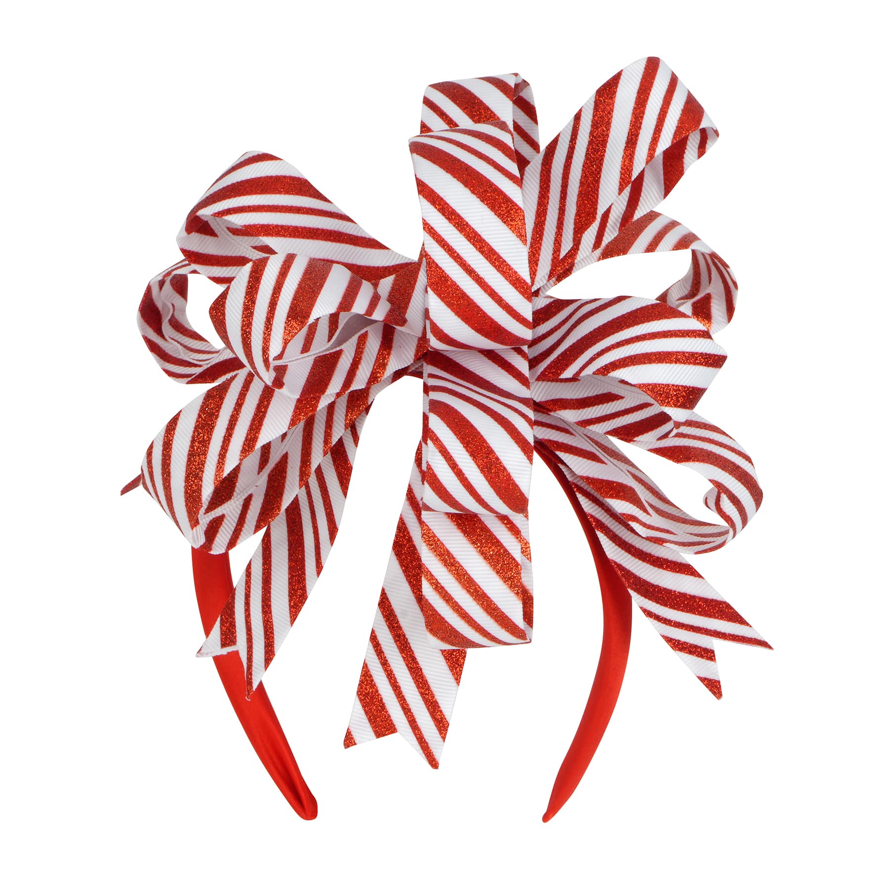 Christmas Red &#x26; White Glitter Stripes Bow Headband by Celebrate It&#x2122;