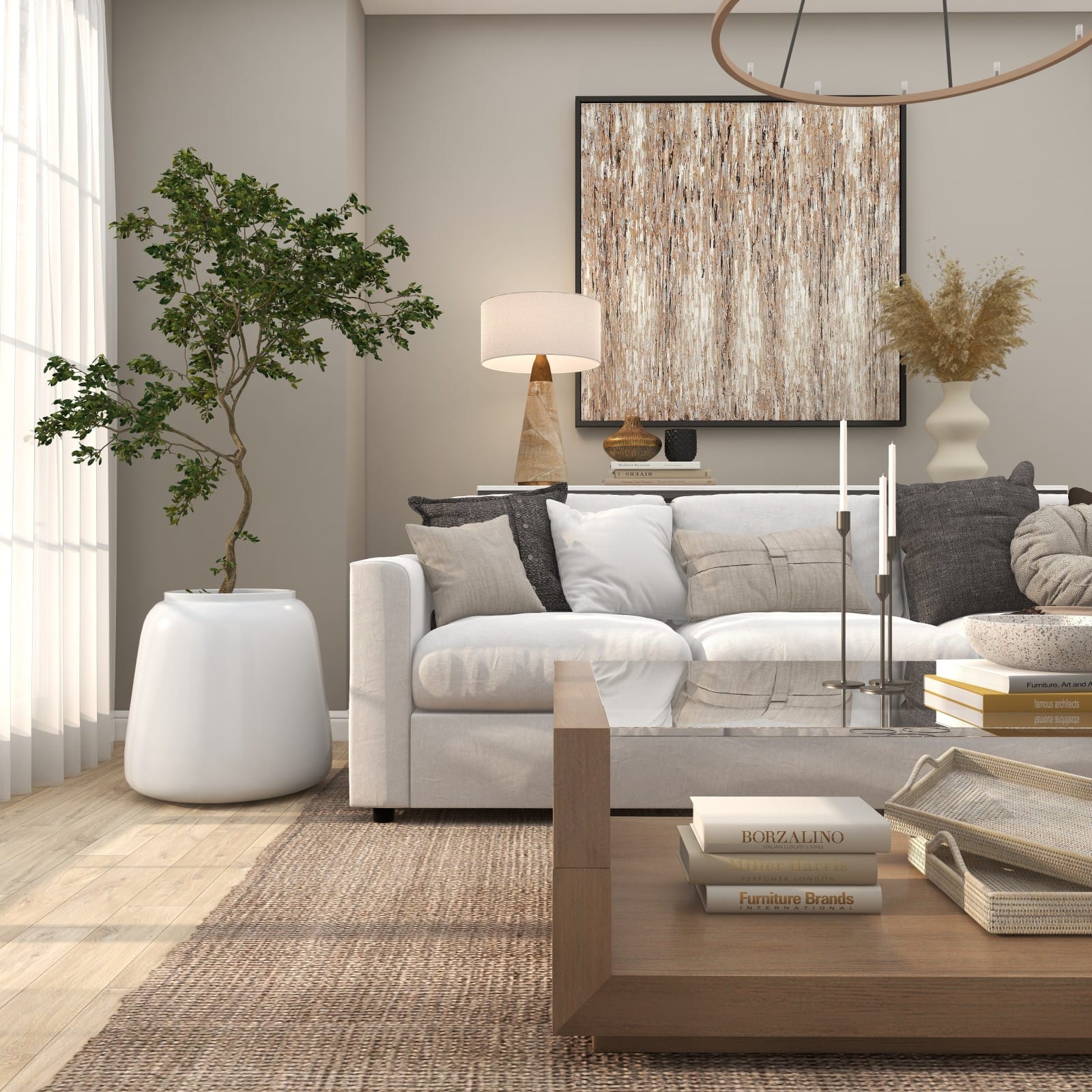 20" White Modern Wide Floor Vase