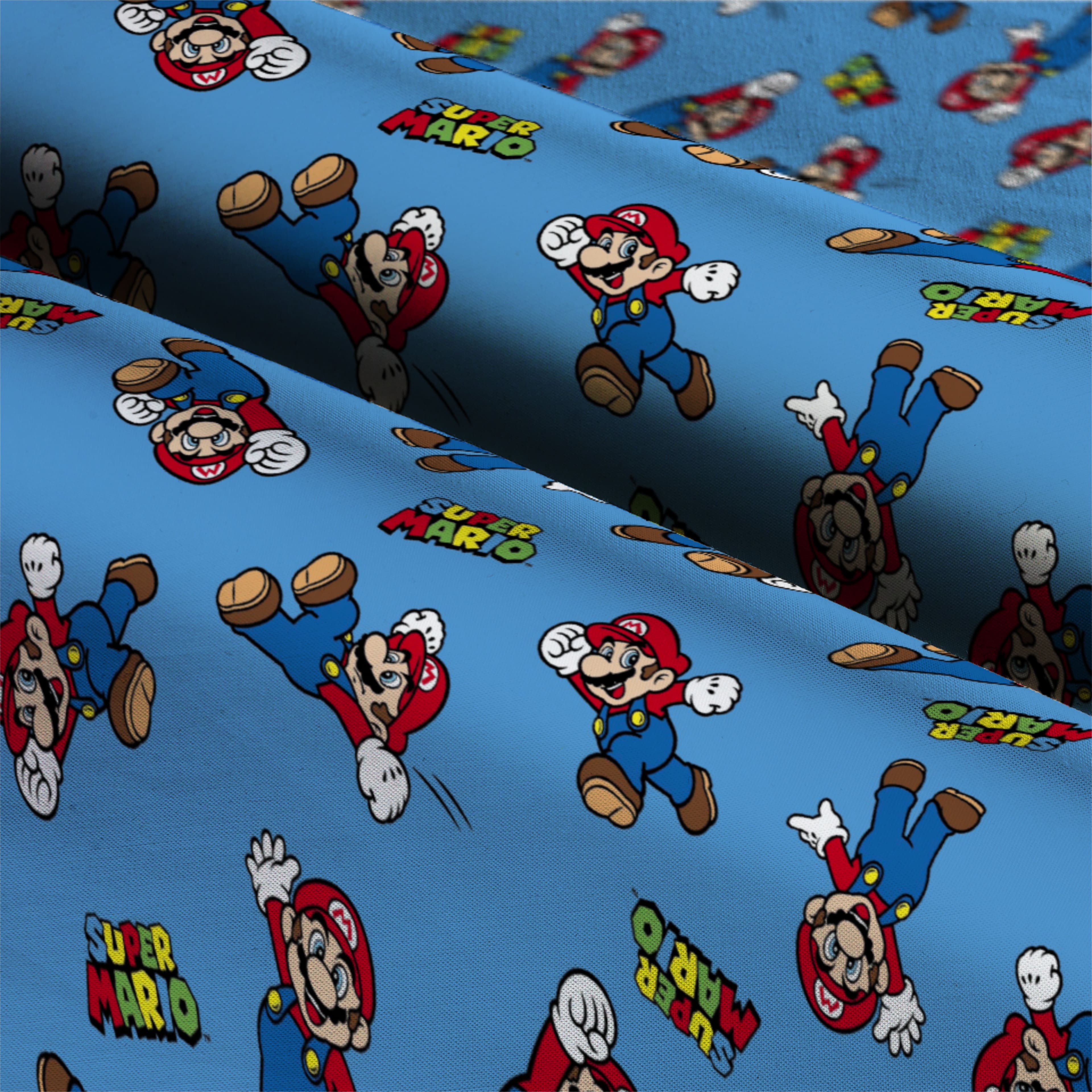 Nintendo® Super Mario™ on Blue Cotton Fabric