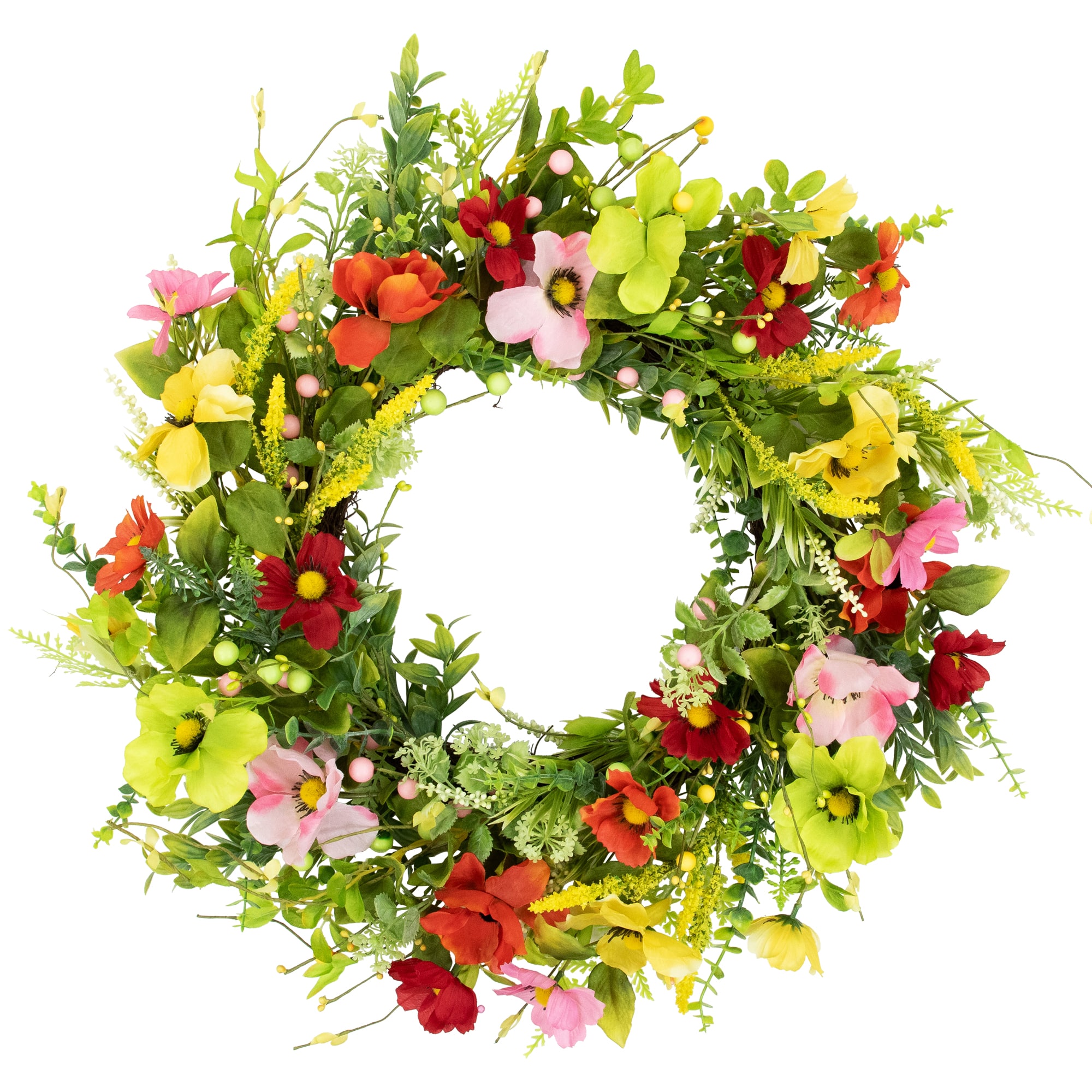 26&#x22; Poppy &#x26; Eucalyptus Spring Wreath