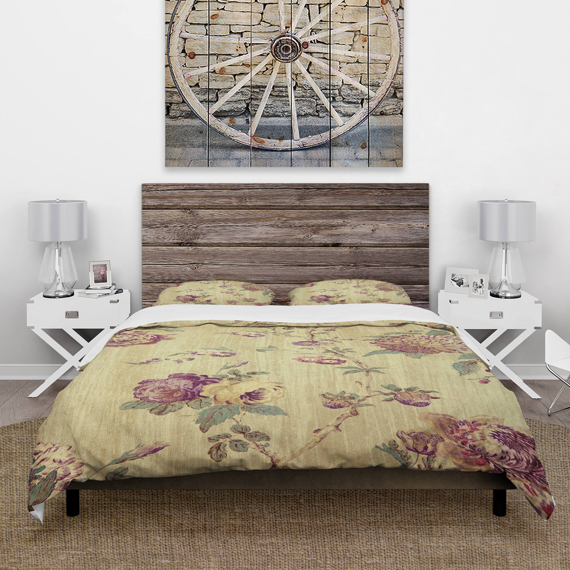 Designart &#x27;Vintage Purple Flowers&#x27; Floral Bedding Set - Duvet Cover &#x26; Shams