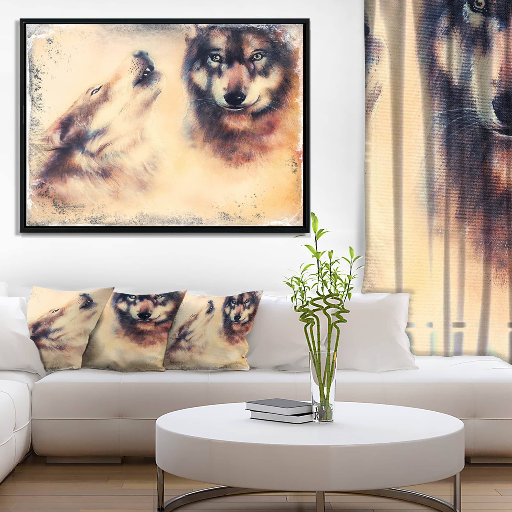 Designart - Howling Wolf - Animal Canvas Art Print in Black Frame