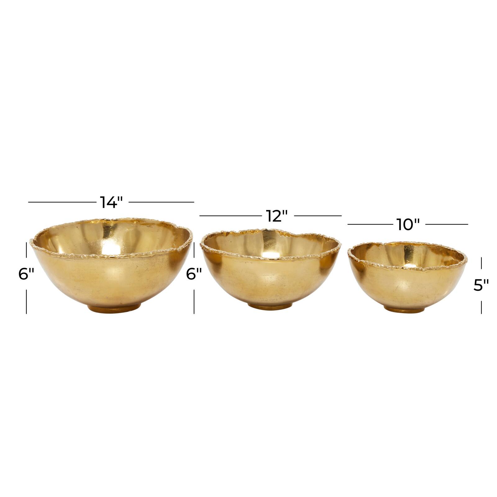 Set of 3" Gold Aluminum Modern Decorative Bowl, 6" x 14" x 14"
