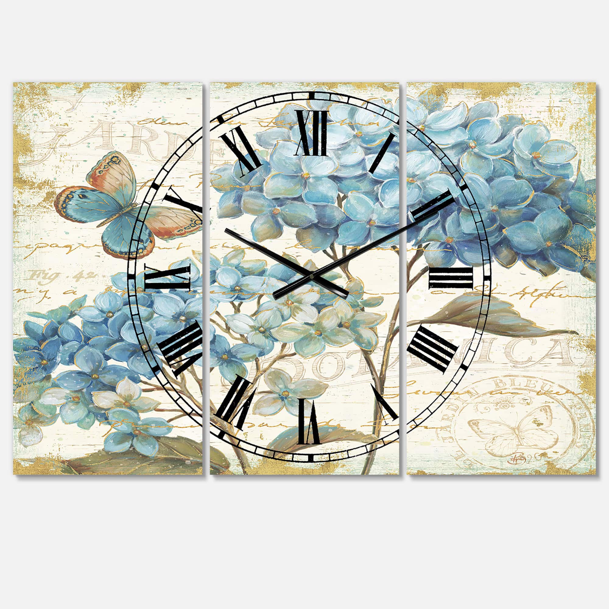 Designart Butterfly Blue Garden II Multipanel Wall Clock