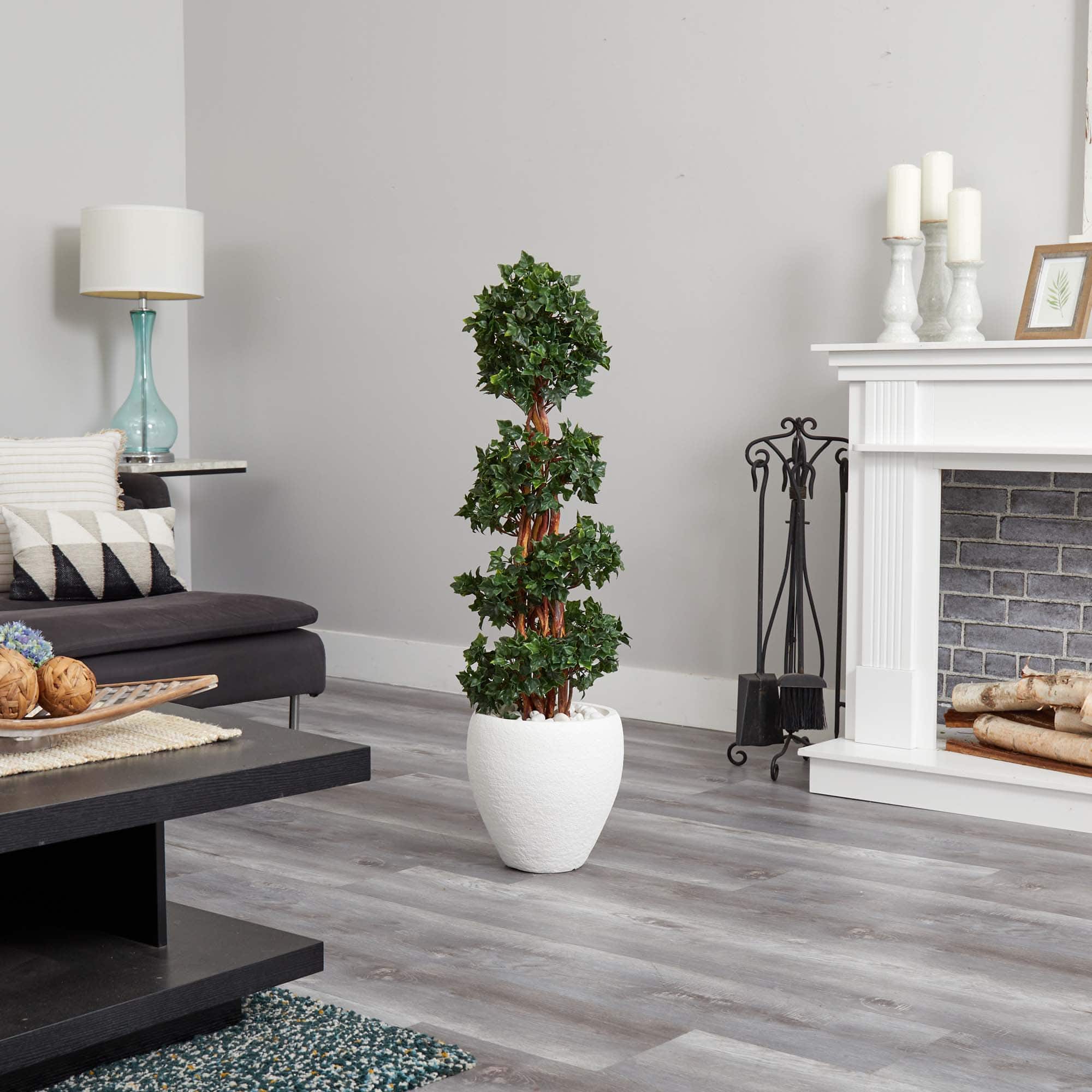 4ft. English Ivy Topiary Tree in White Oval Planter