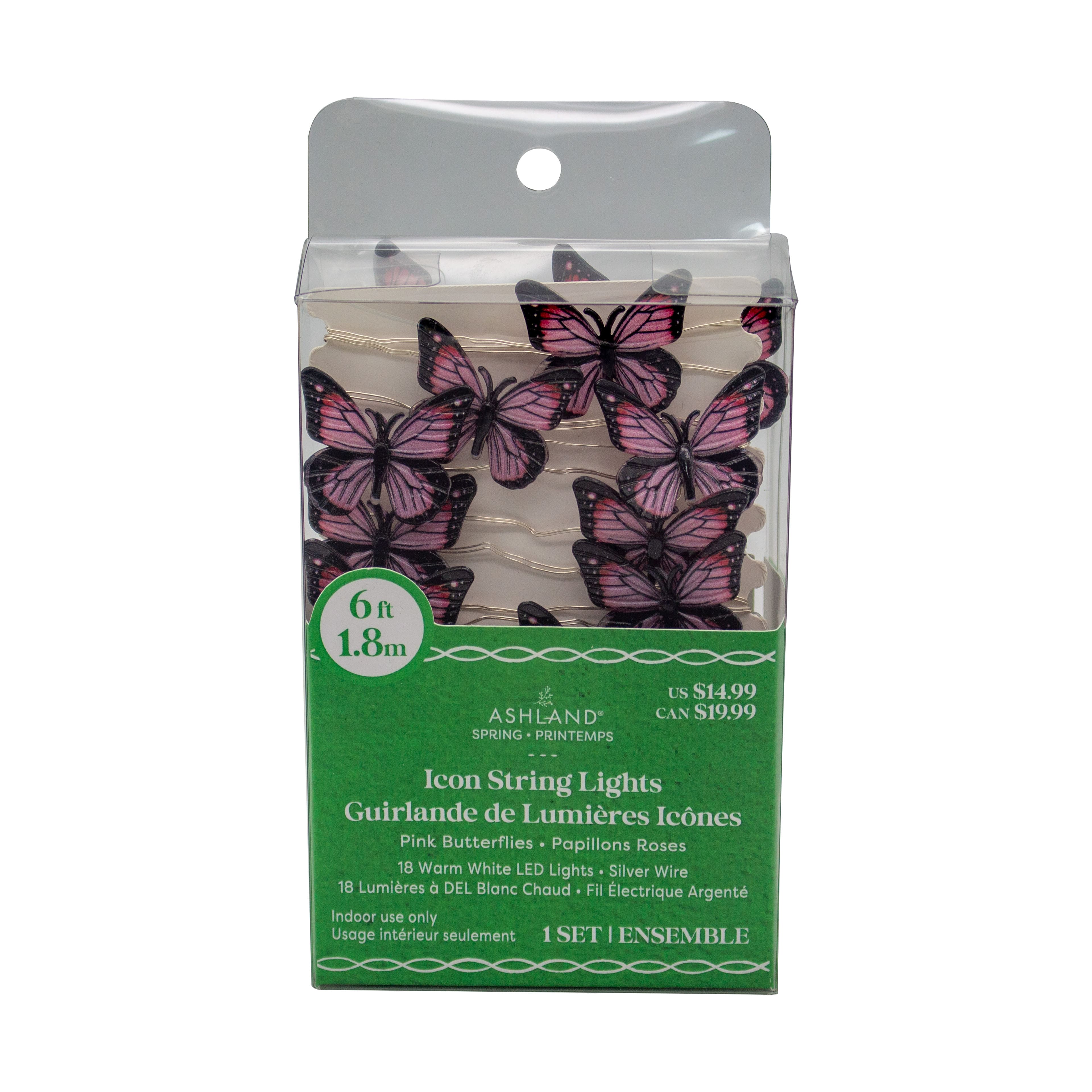 18ct. Pink Butterfly Icon Warm White LED String Lights by Ashland&#xAE;