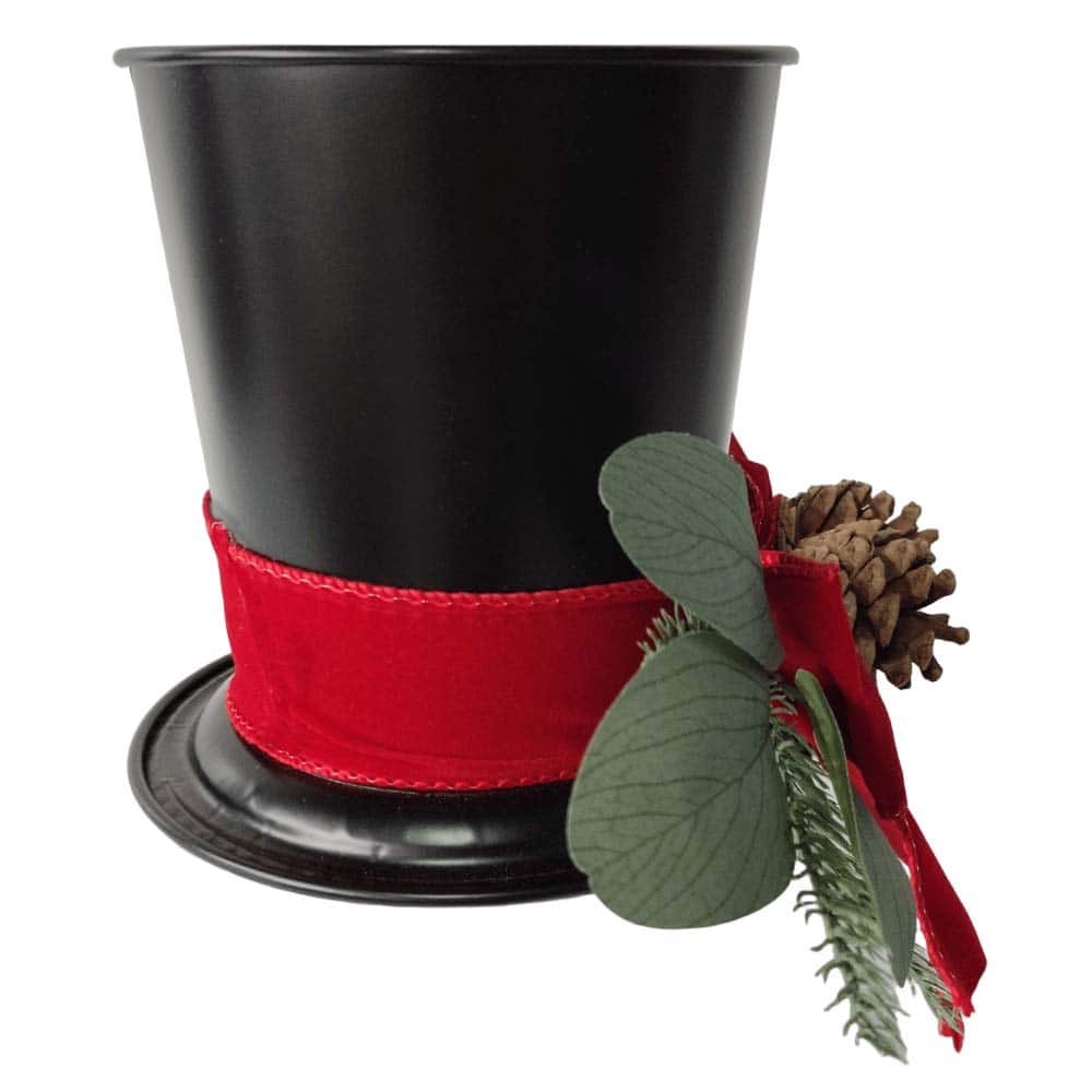 Black Top Hat Container with Red Bow &#x26; Pinecones by Ashland&#xAE;